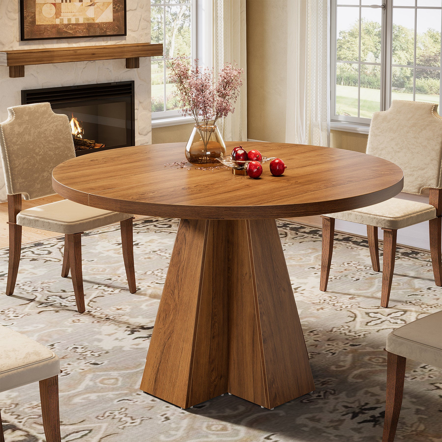 Tribesigns Ronde Eettafel 118 cm met Centrale Voet in Walnootbruin