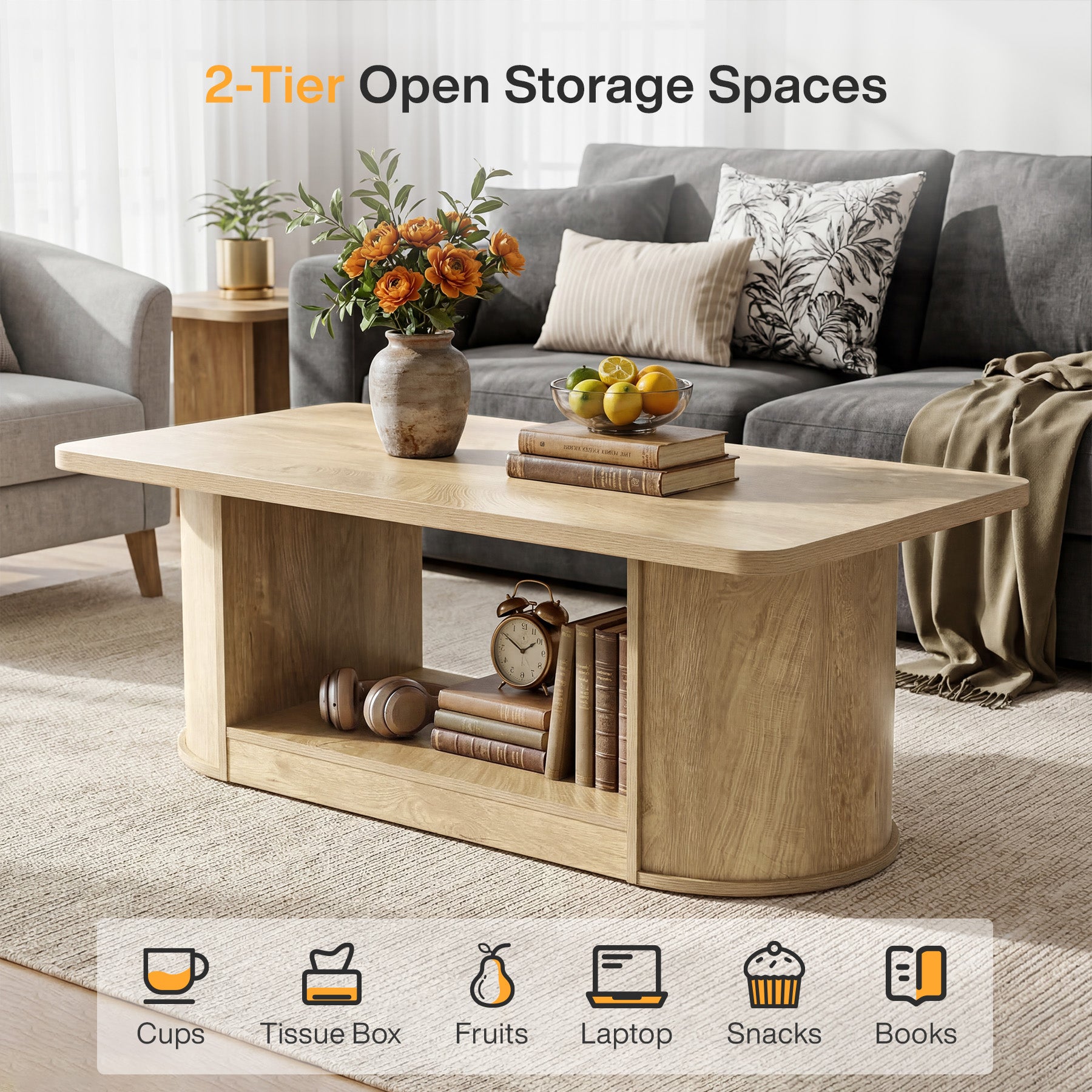 120 cm Salontafel, Moderne Tafel met 2 Niveaus en Opbergruimte voor Woonkamer Slaapkamer