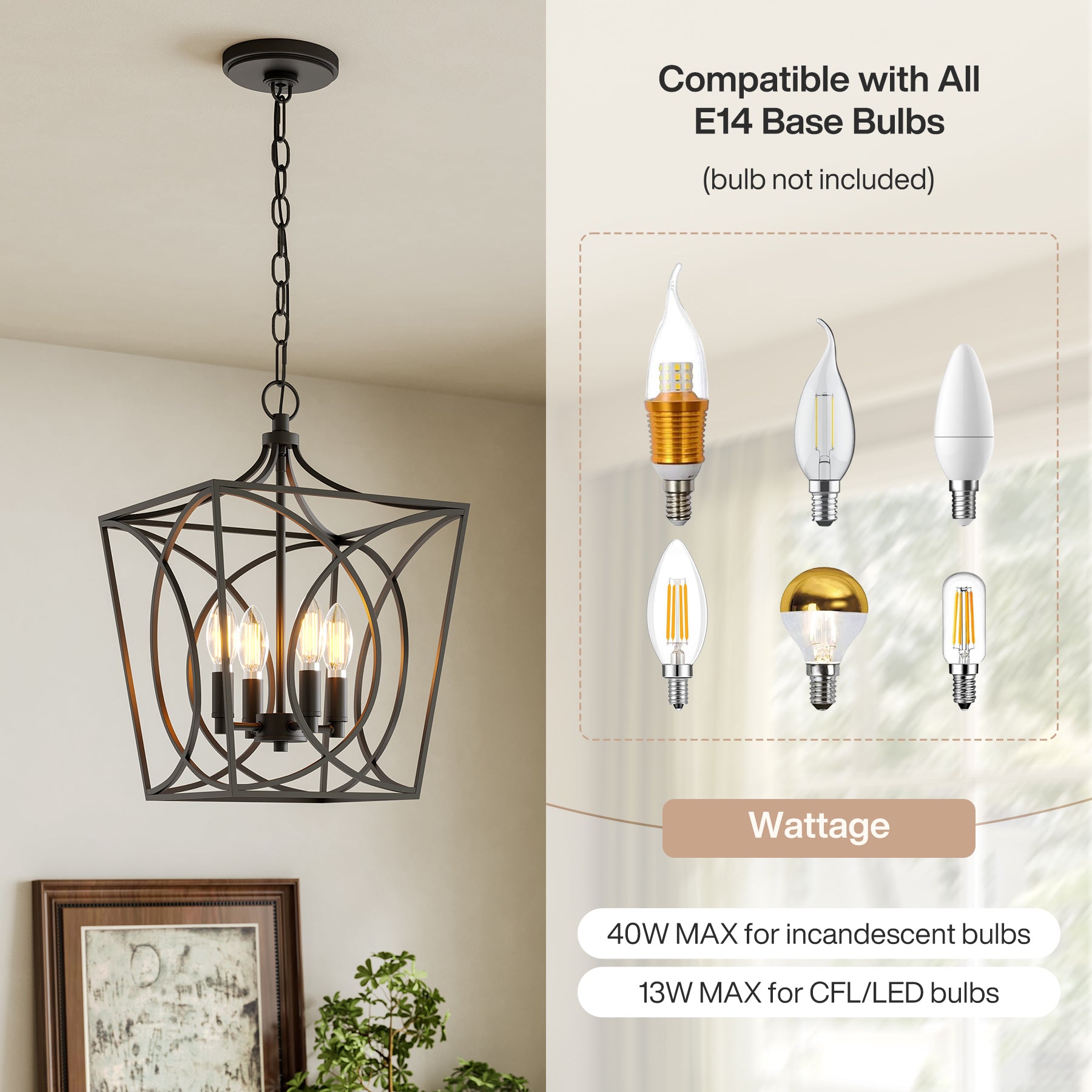 Tribesigns Industriële Metalen Kroonluchter, Zwarte Geometrische Hanglamp voor Woonkamer Entree Slaapkamer [Energieklasse E]