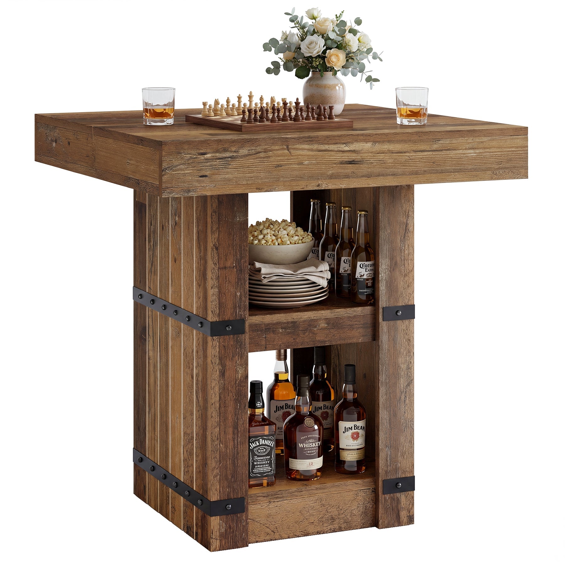 Tribesigns Bartafel 80 × 80 cm met Opbergruimte, Hoge Statafel van 95 cm, Keukentafel in Industriële Landelijke Stijl