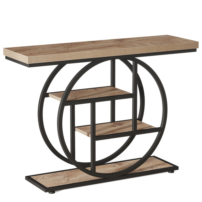105 cm Industriële Console, 4 Planken met Ronde Basis voor Hal en Woonkamer