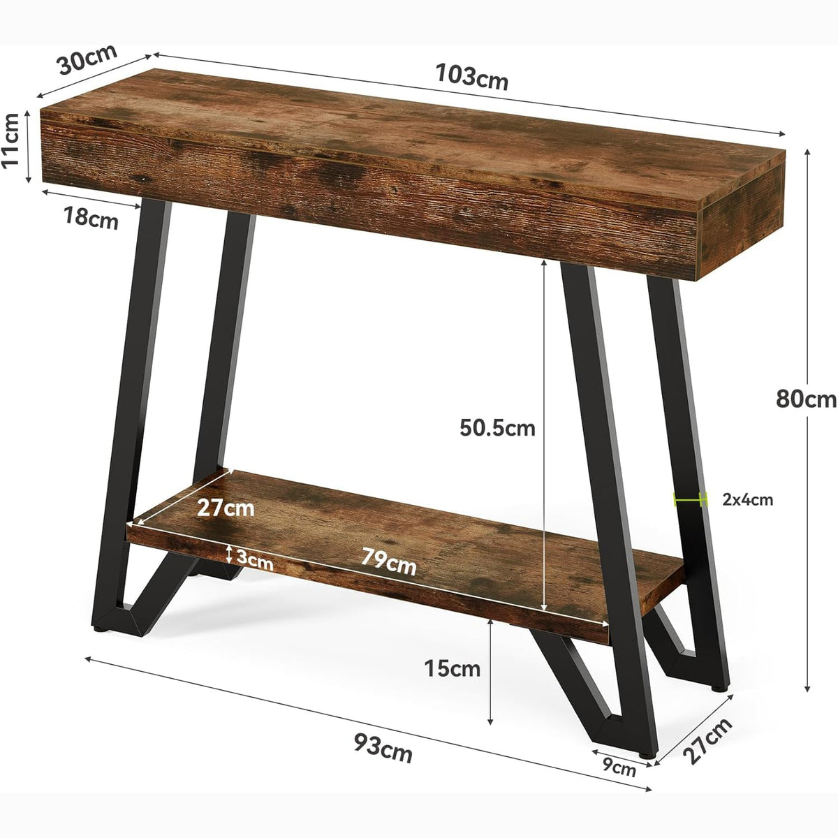 Tribesigns 103 cm Rustieke Industriële Consoletafel met 2 Opbergniveaus, Smalle Sidetable voor Hal en Woonkamer