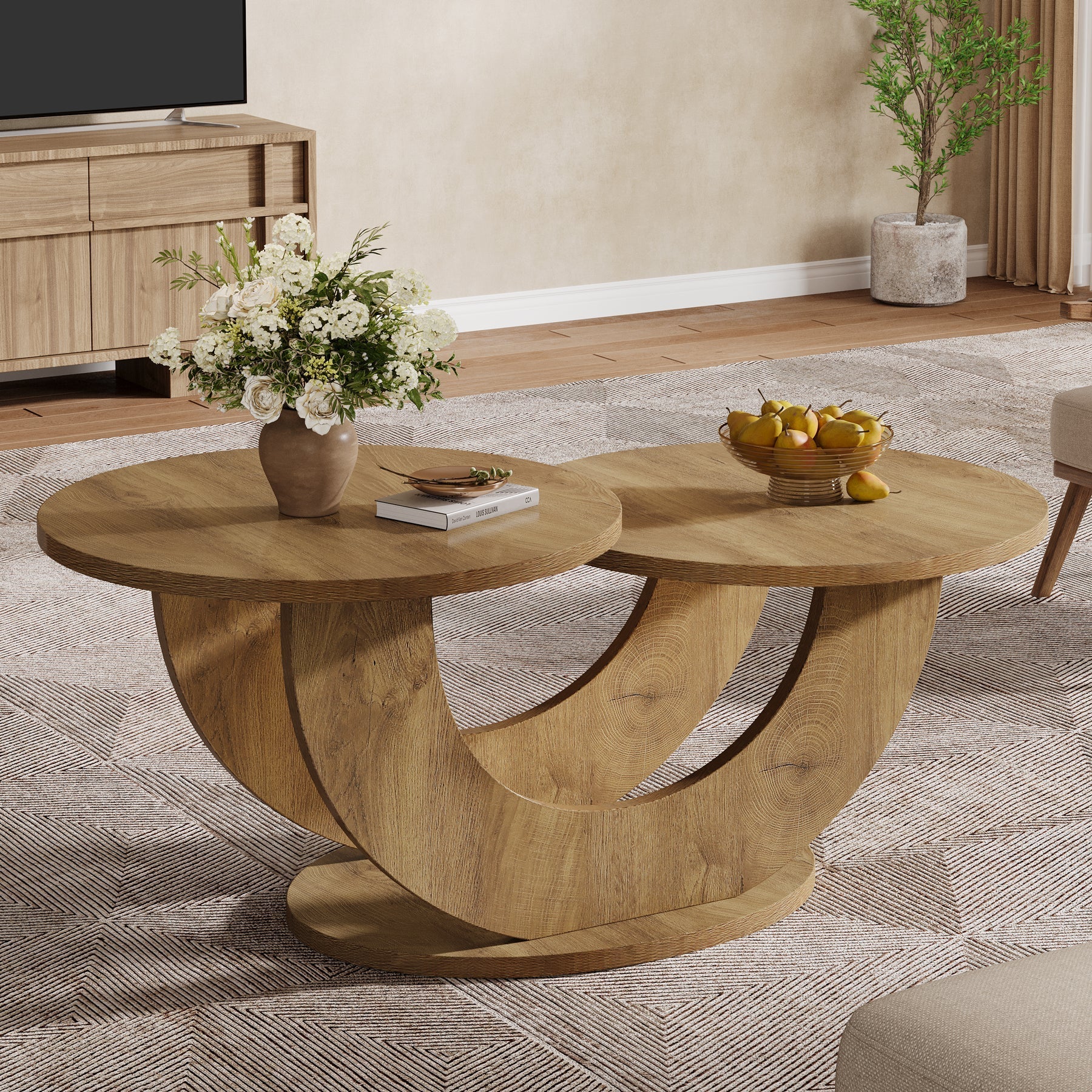 45" Coffee Table, 2 - Tier Accent Center Cocktail Table with U - Shaped Frame Tribesigns