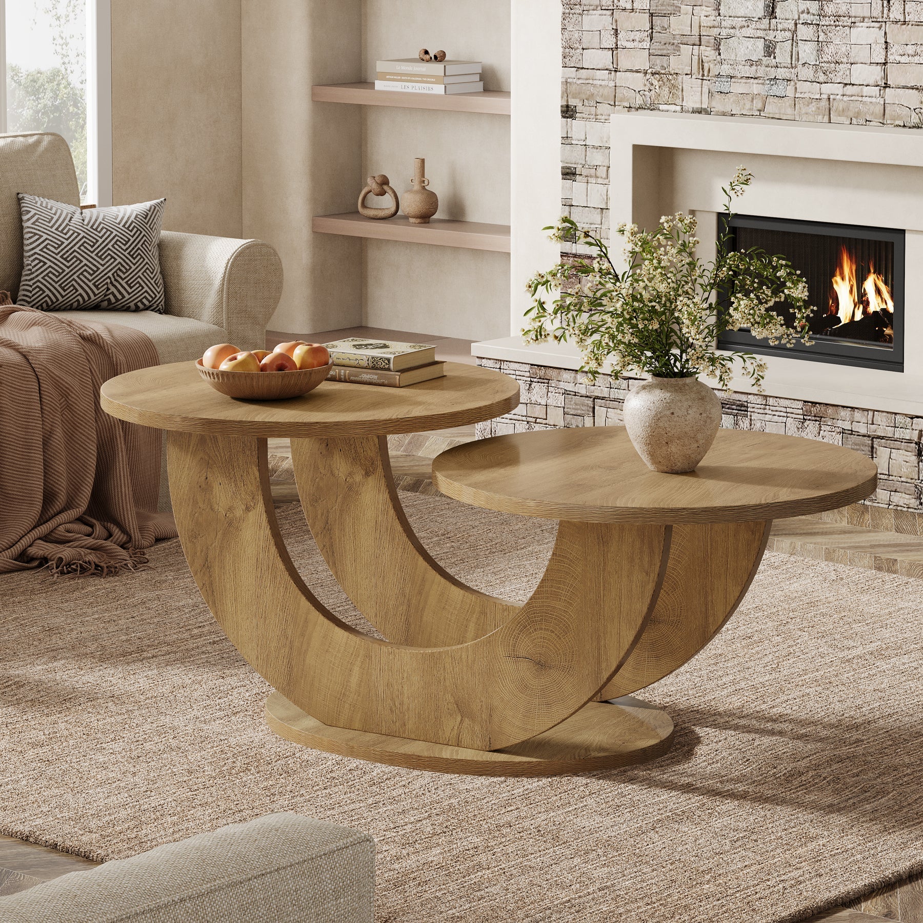 45" Coffee Table, 2 - Tier Accent Center Cocktail Table with U - Shaped Frame Tribesigns