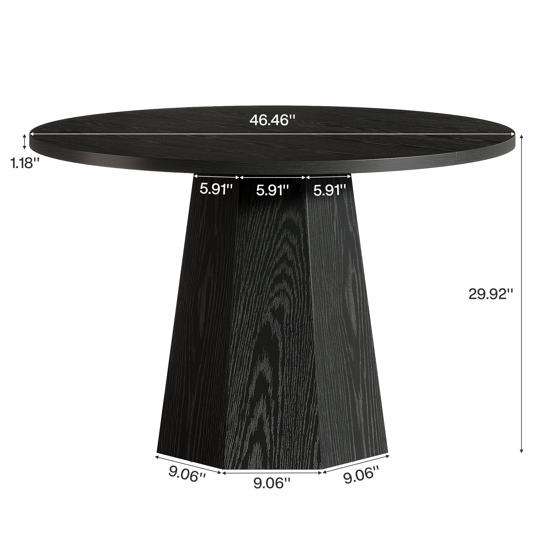 Zwarte Ronde Eettafel, 118 cm met Schuine Staander voor Keuken en Woonkamer