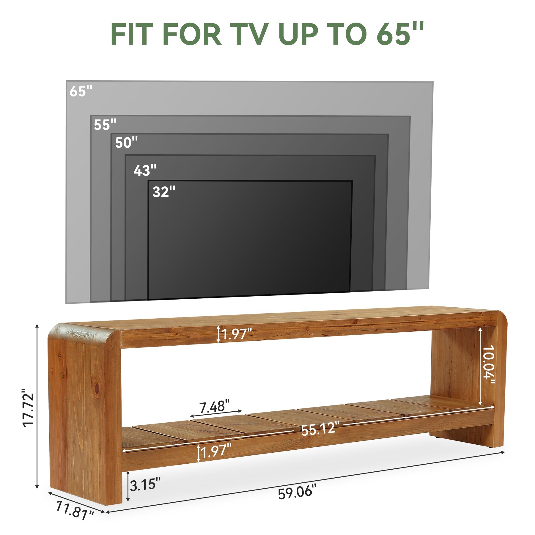 Tribesigns 150 cm TV-Meubel van Massief Hout voor TV's van 55–65 Inch, Landelijke TV-Kast met Open Opbergvak