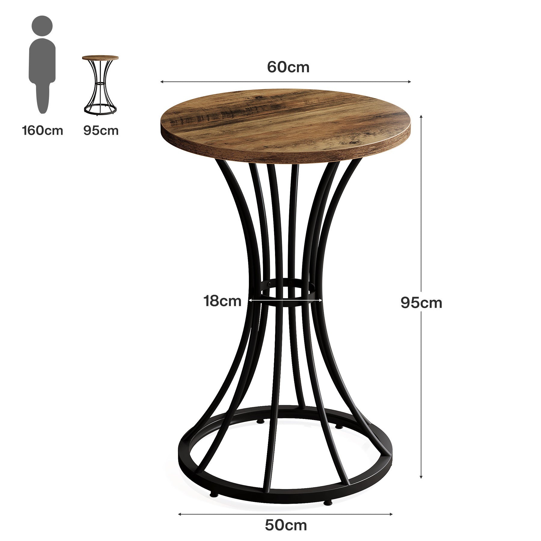 60 cm Ronde Eettafel op Barb hoogte voor 2 Personen