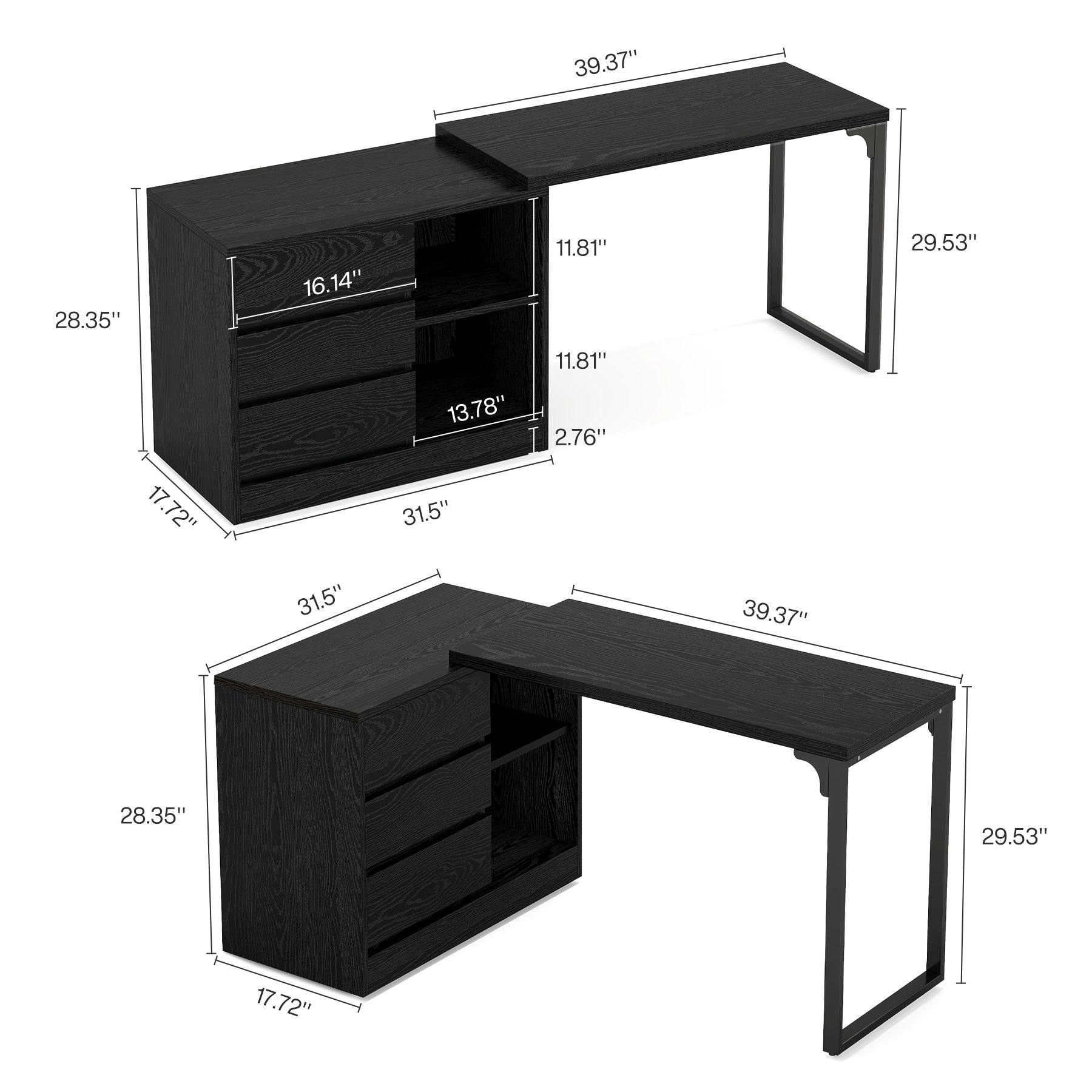 100 cm L-Vormig Bureau, Met Opbergkast en Laden voor een Perfect Thuiskantoor