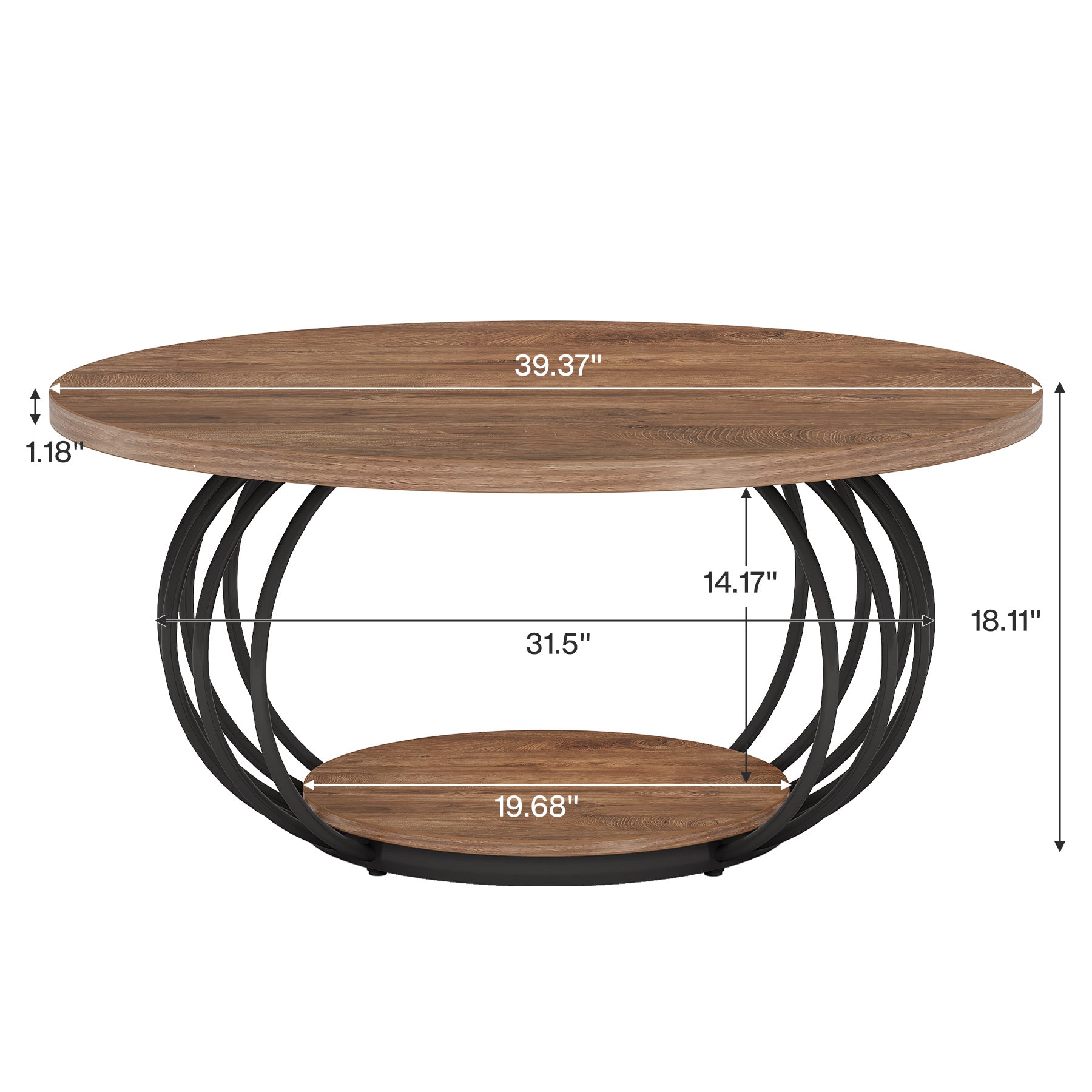Salontafel Rond 100 cm van Hout met Metalen Frame