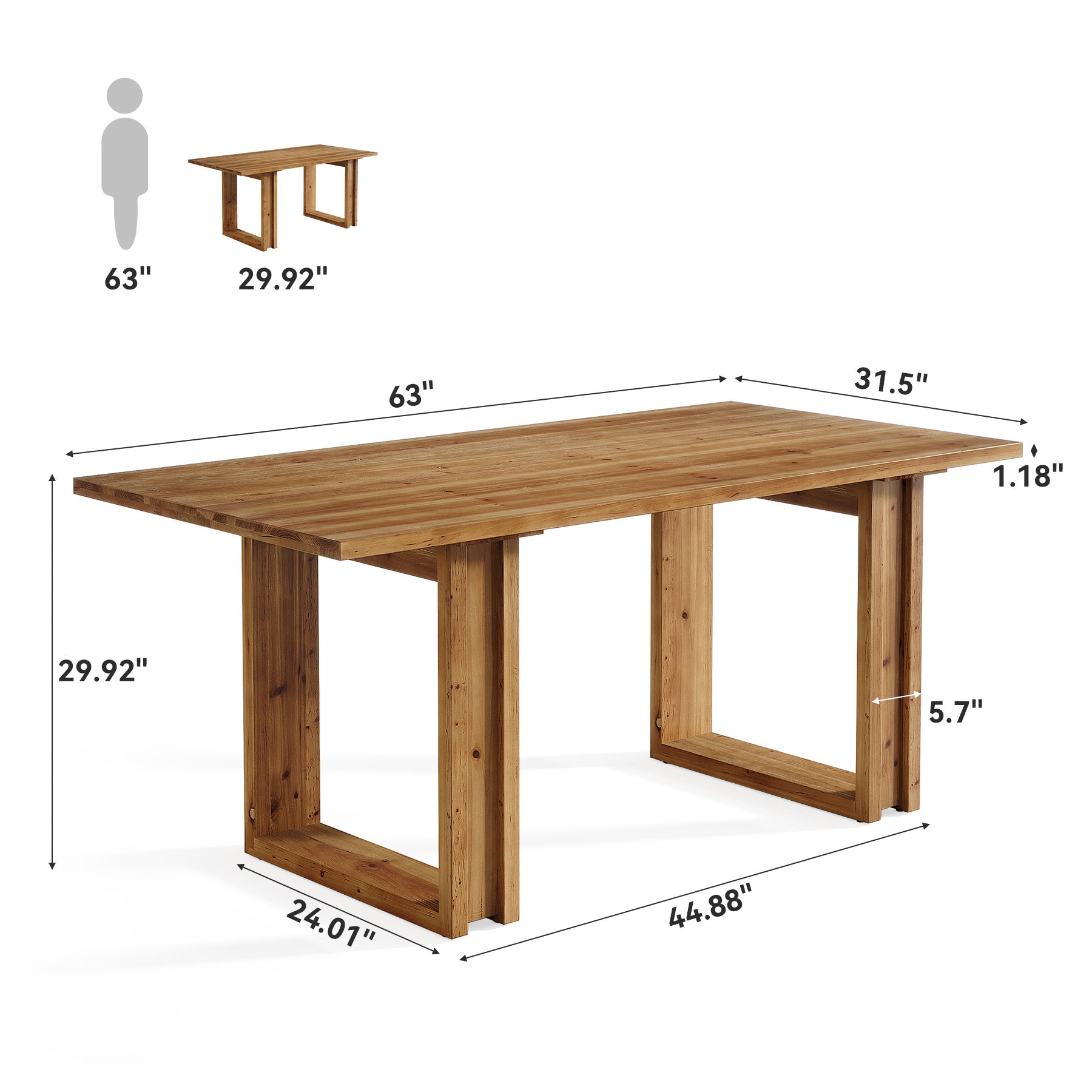 Tribesigns 160 cm massief houten eettafel, landelijke keukentafel voor 4-6 personen