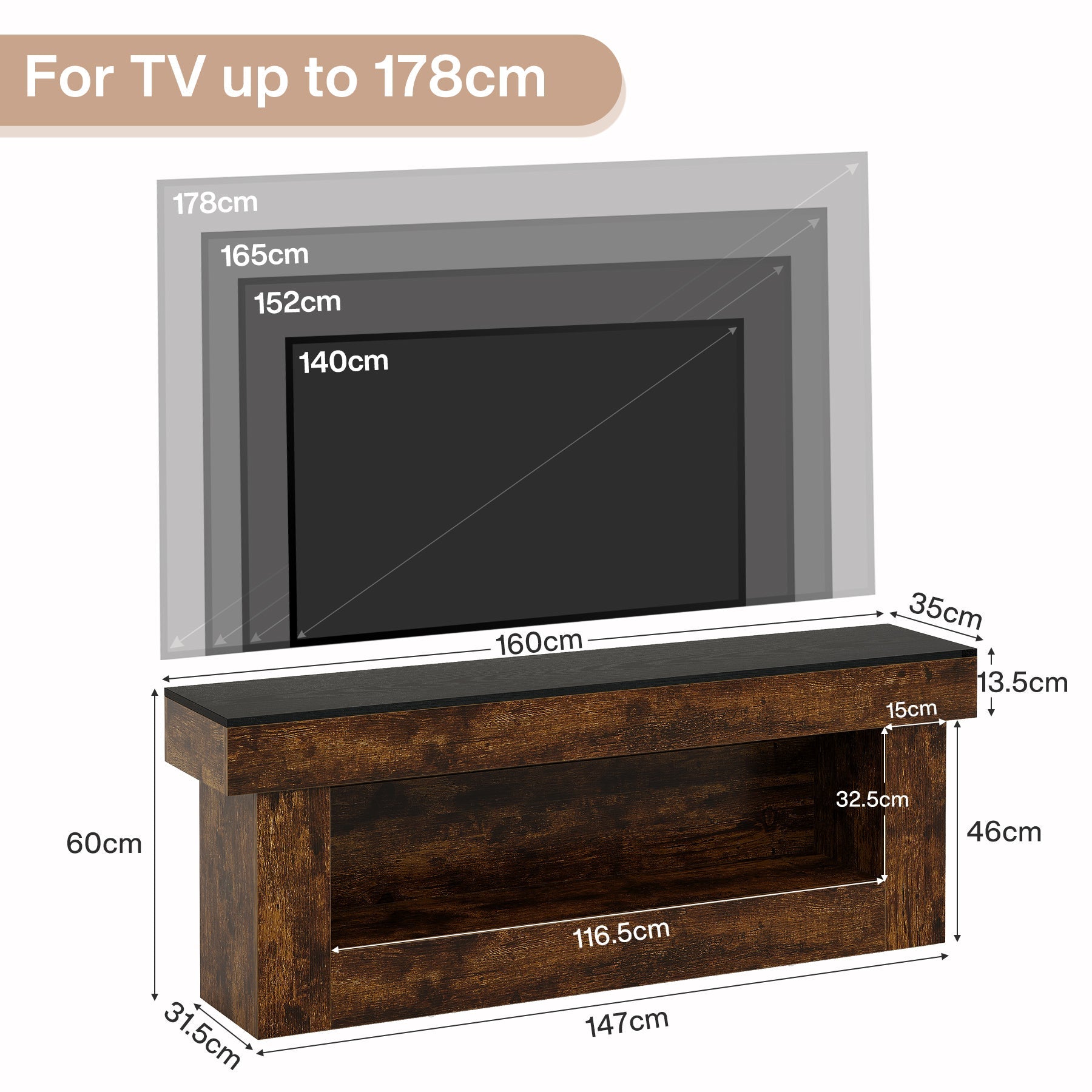 Tribesigns 160 cm TV-meubel met opbergruimte, moderne TV-kast voor 60–70 inch televisies