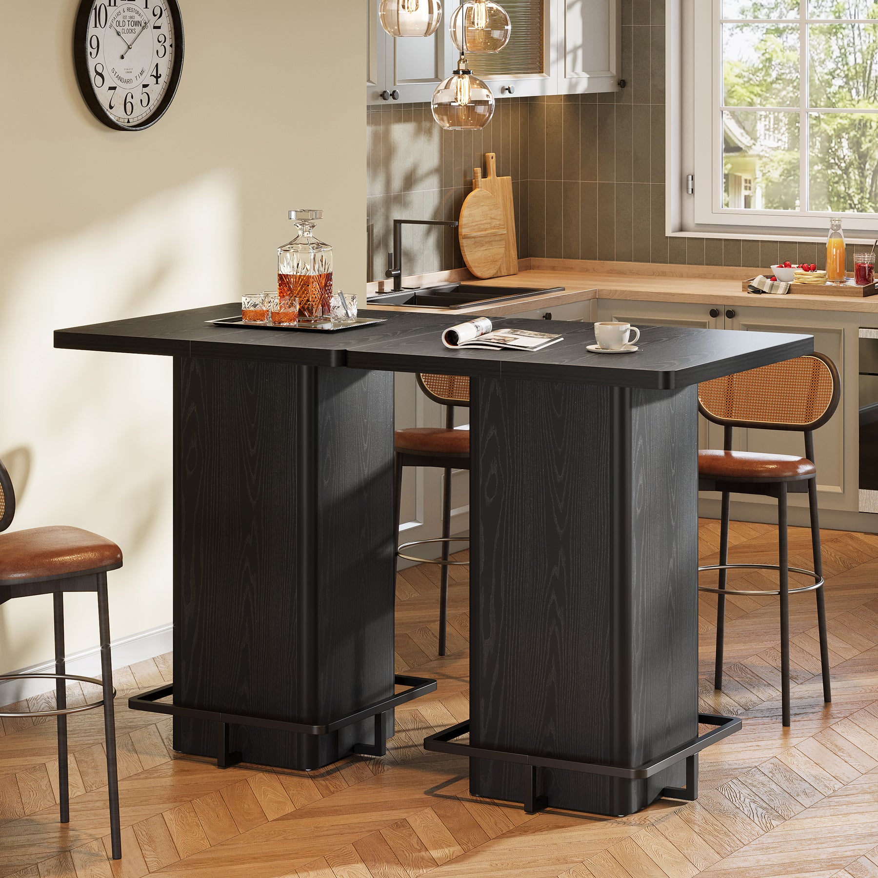 100 cm Vierkante Bartafel, Zwarte Hoogglans Tafel voor Keuken