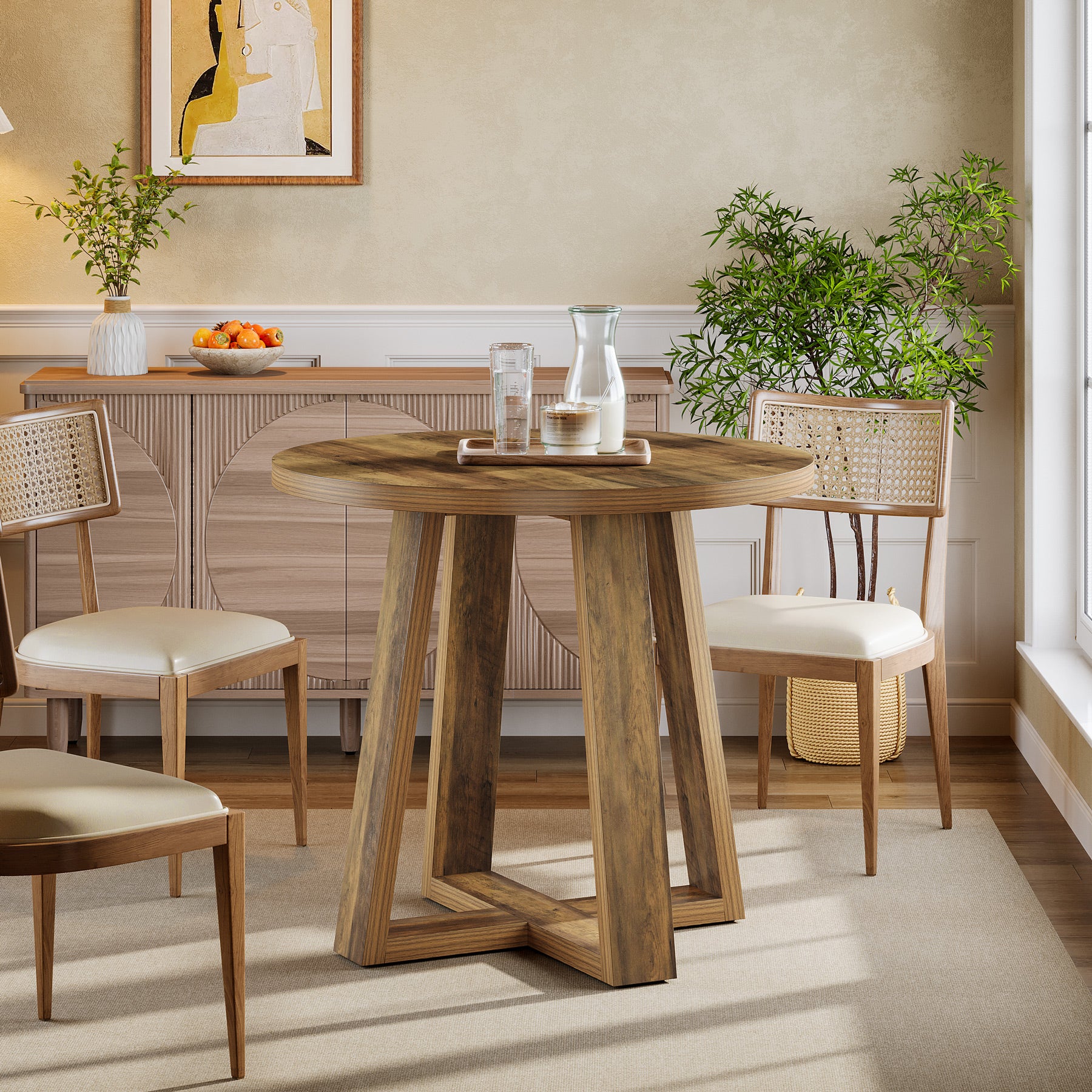 80 cm Ronde Eettafel voor 2-4 Personen, Landelijke Keukentafel voor Kleine Ruimte