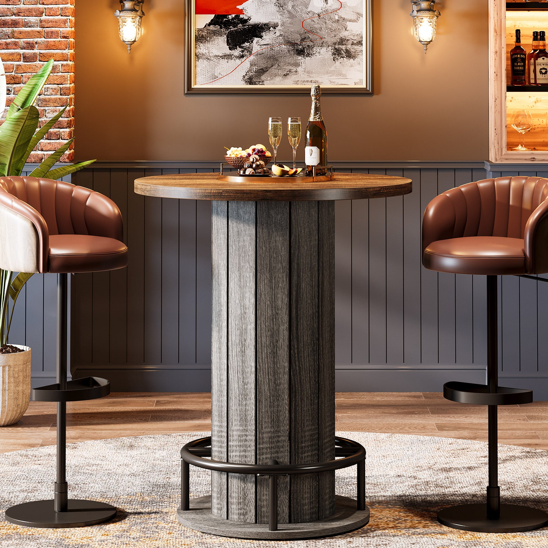 80 cm Tribesigns Eettafel met Houten Lattenvoet en Voetsteun