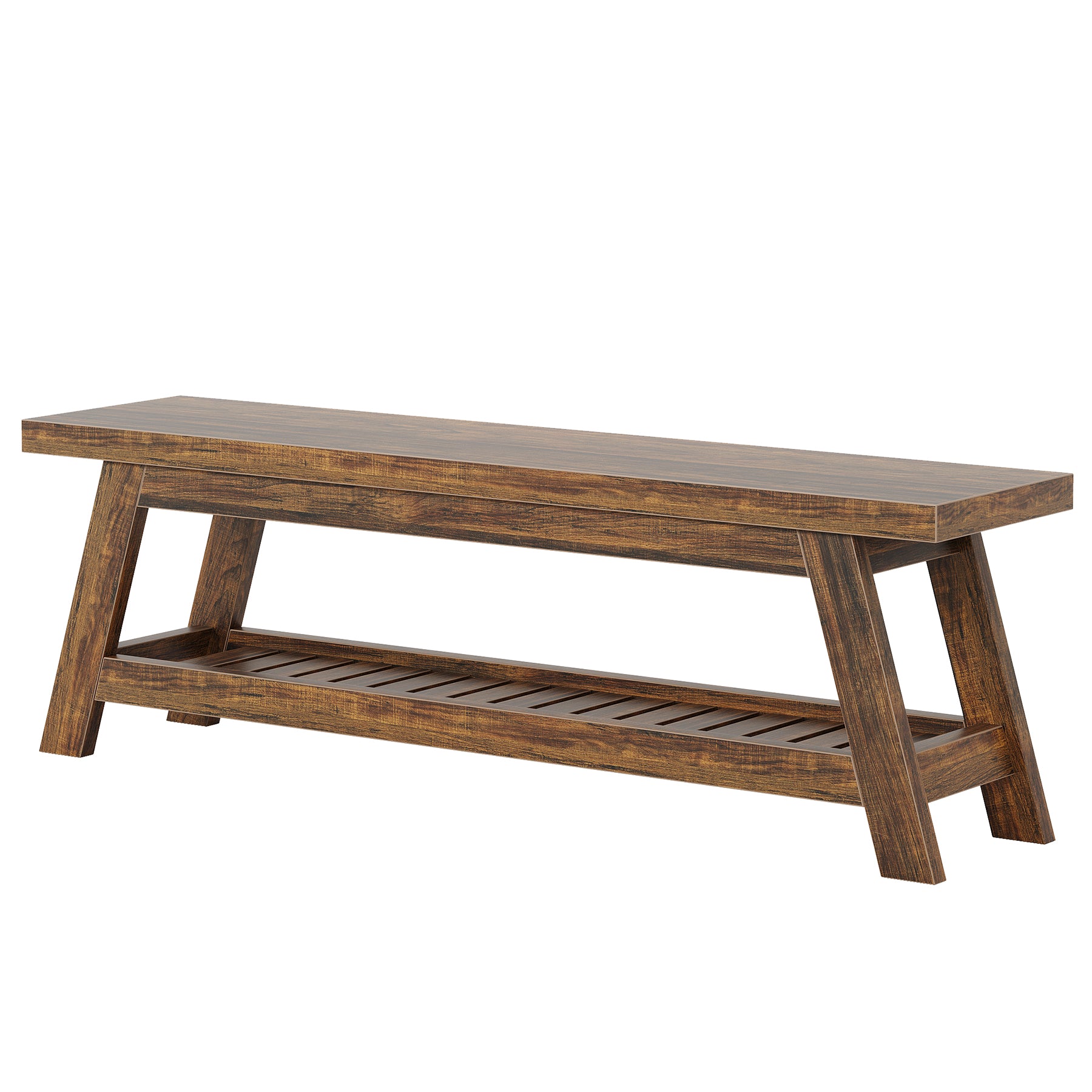 140 cm Houten Halbank met Opbergruimte, Smalle Schoenenbank met 2 Planken