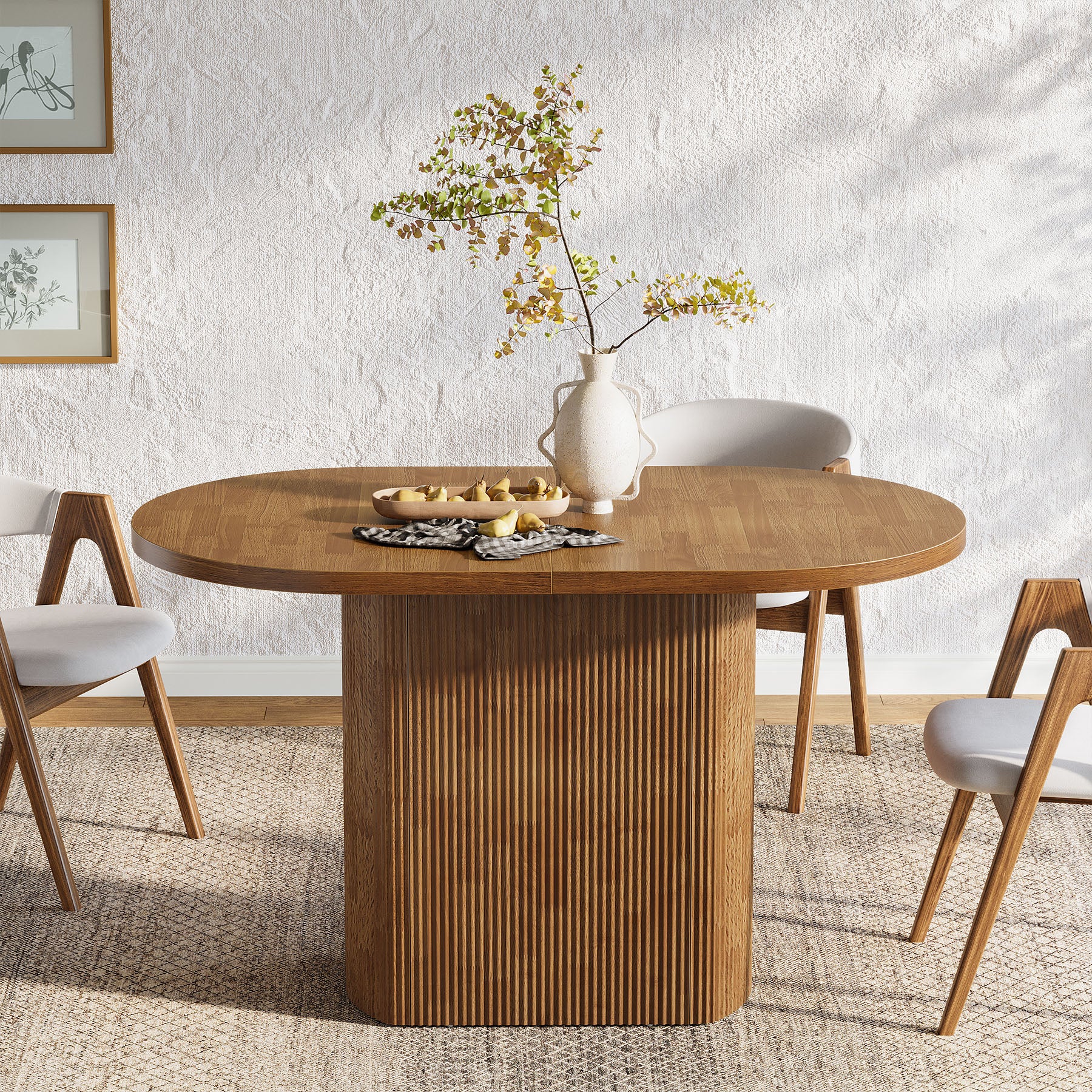 120 cm Ovale Eettafel voor 4 Personen, Rustieke Houten Keukentafel