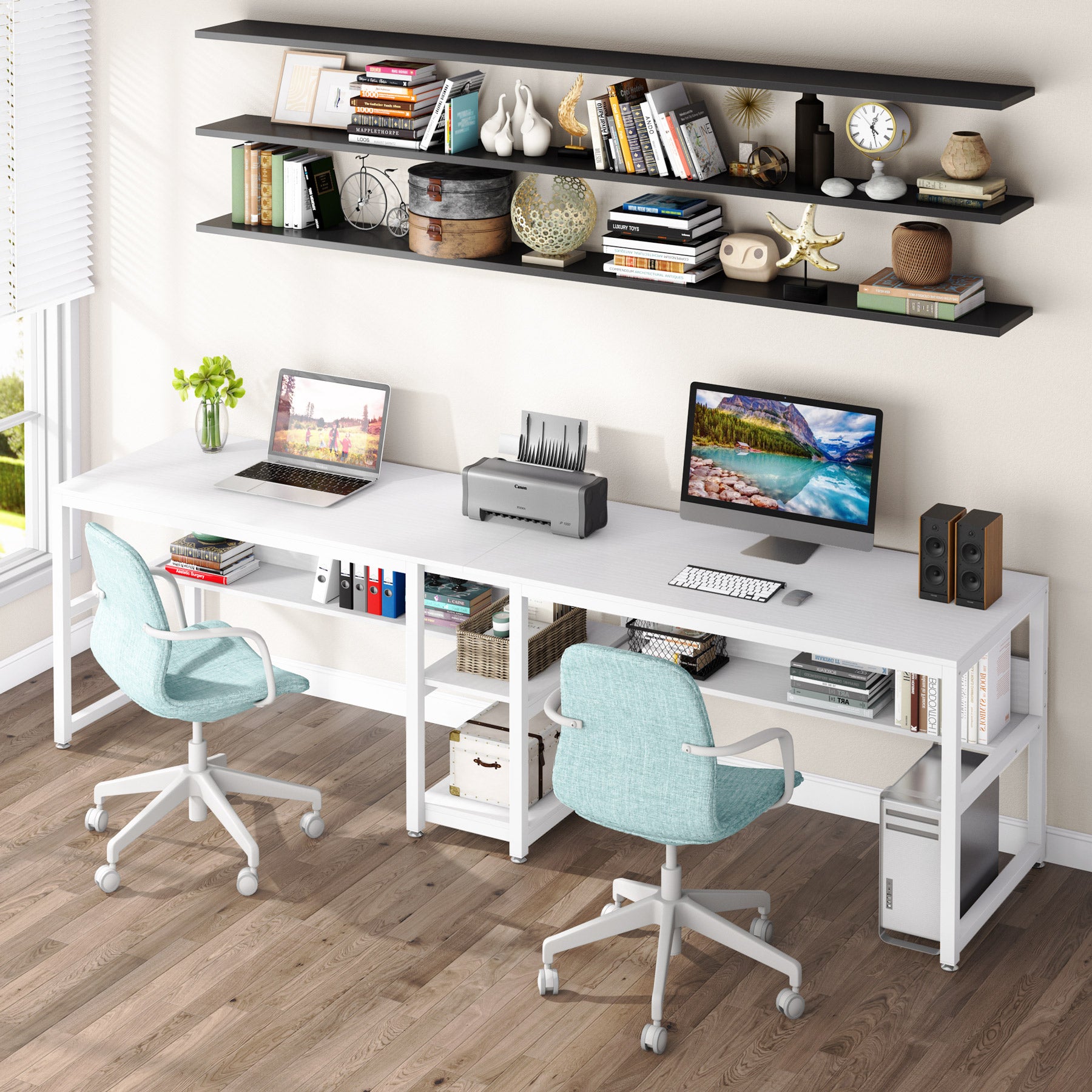 200 cm Lengte Tweepersoons Bureau, Met Geïntegreerde Boekenplank