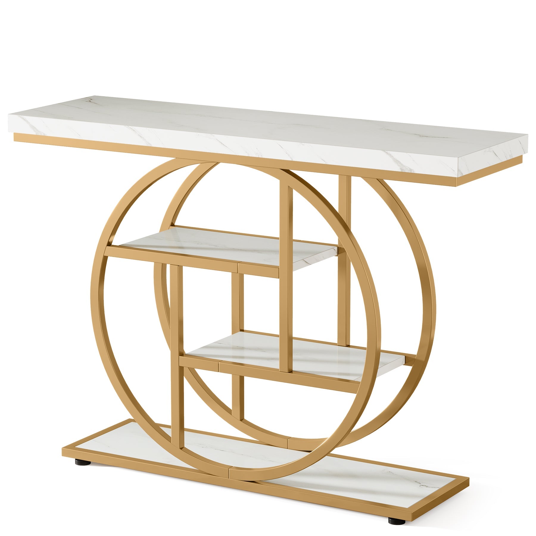 105 cm Industriële Console, 4 Planken met Ronde Basis voor Hal en Woonkamer