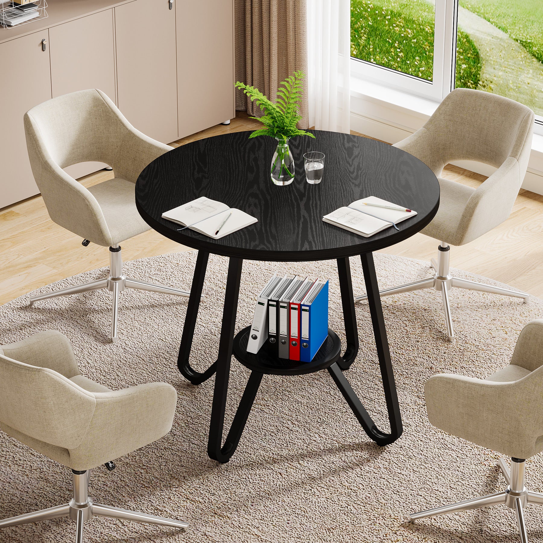 80 x 80 x 75 cm Ronde Conferentietafel voor 2-4 Personen, Compacte Houten Kantoortafel Bruin