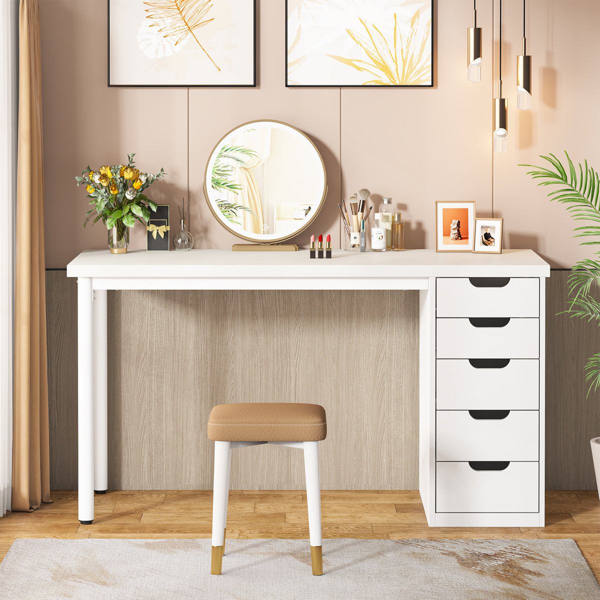 120 cm Tribesigns Kaptafel met 5 Lades, Moderne Make-up Tafel met Opbergruimte voor Slaapkamer