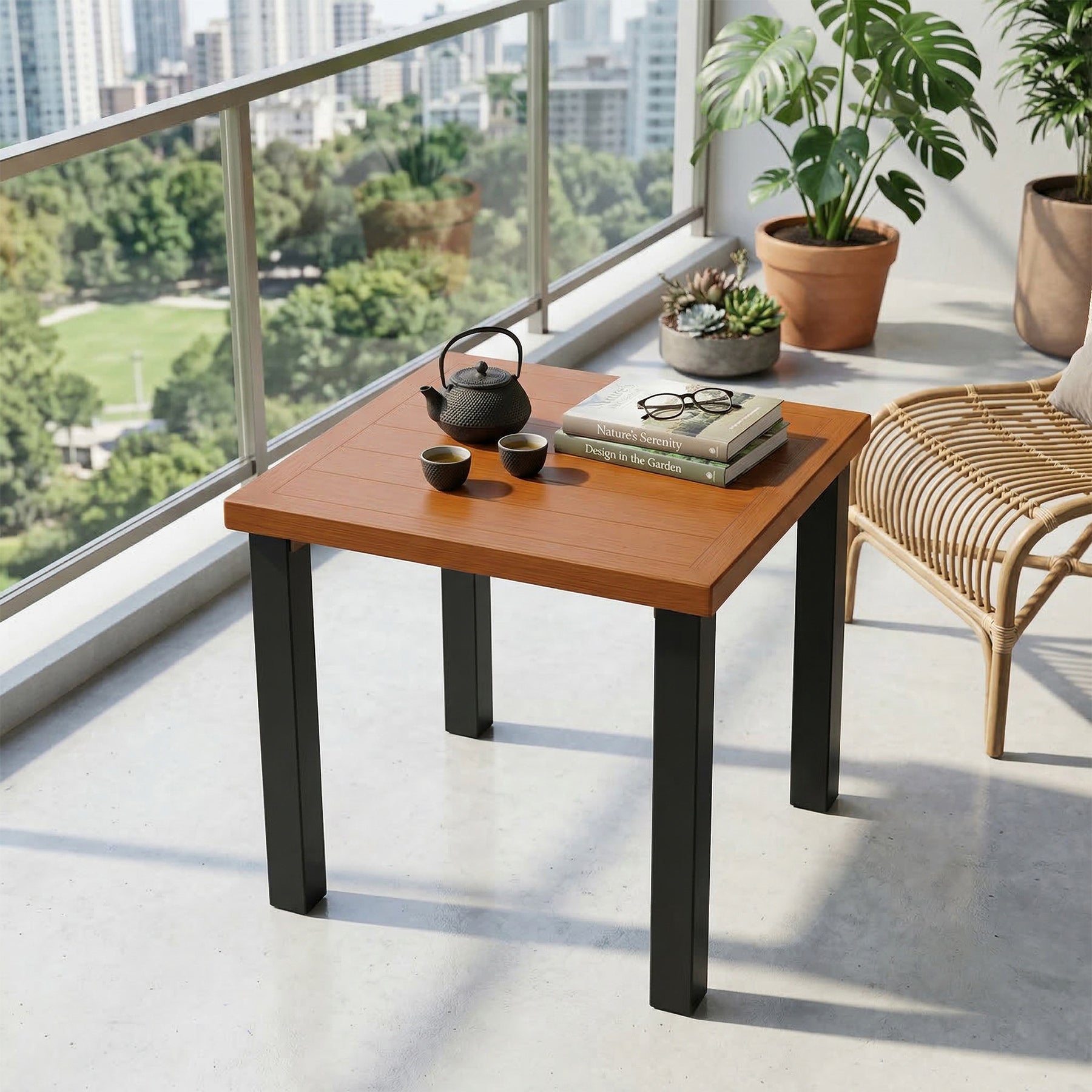 45 cm Buiten Bijzettafel in Houtlook, Weerbestendige Balkontafel voor Tuin Terras Woonruimte