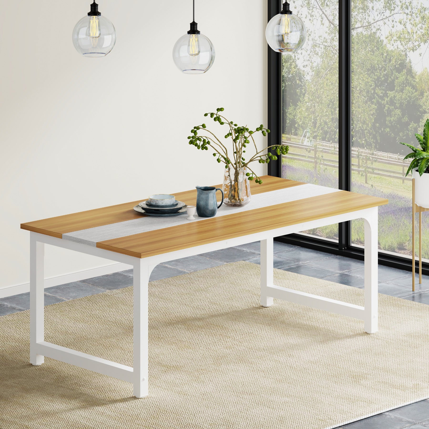 160x80 cm Industriële Eettafel, Landelijke Bruine Tafel voor 4-6 Personen met Metaal Frame
