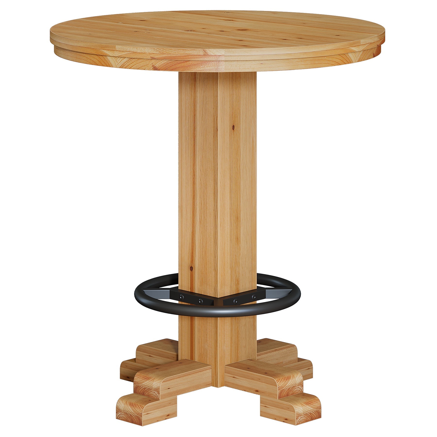 Ronde bartafel van massief hout, 95 cm hoge bistrotafel met metalen voetsteun