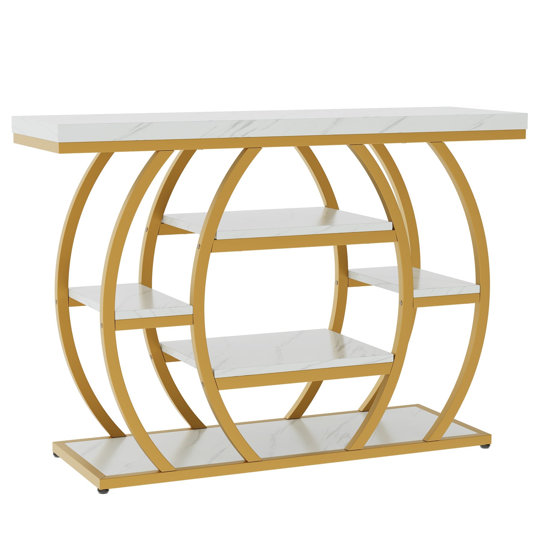 Tribesigns consoletafel 105 cm – smalle haltafel met 5 legplanken, goudkleurig metalen frame en blad in marmerlook