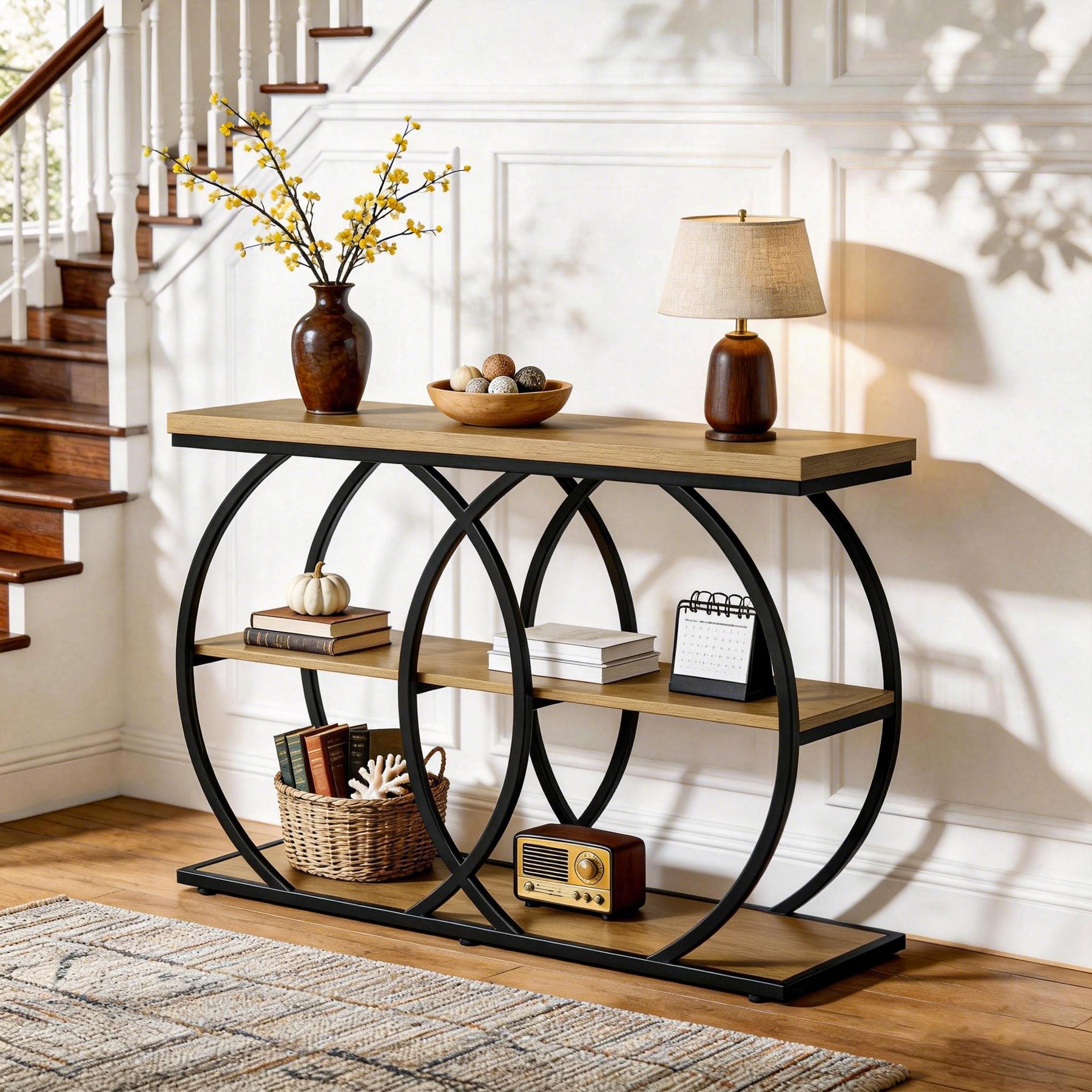 105 cm Industriële Consoletafel, 3-laags Sidetable met Opbergruimte