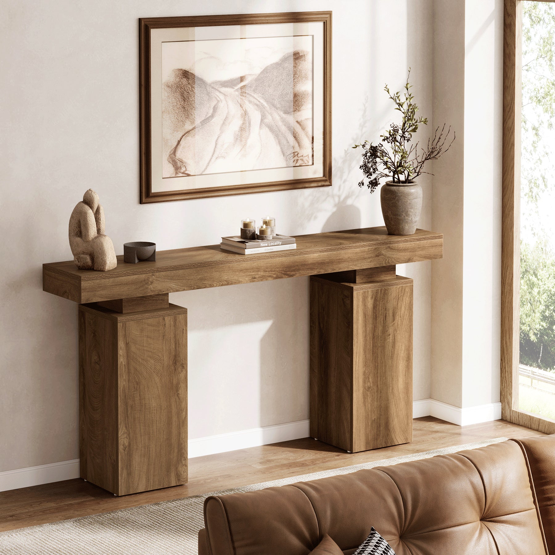 Consoletafel van 160 cm in landhuisstijl voor hal en achter de bank, moderne houten sidetable voor woonkamer en entree