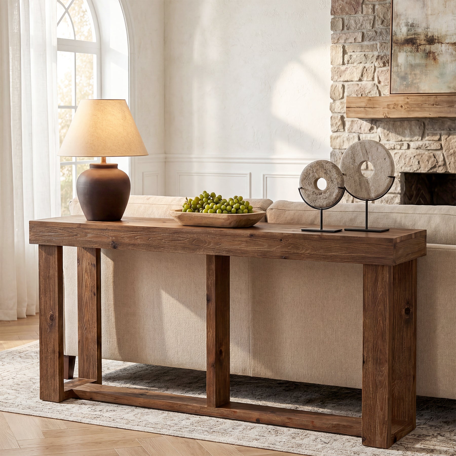 160 cm massief houten consoletafel, landelijke bank- en entree tafel voor de woonkamer