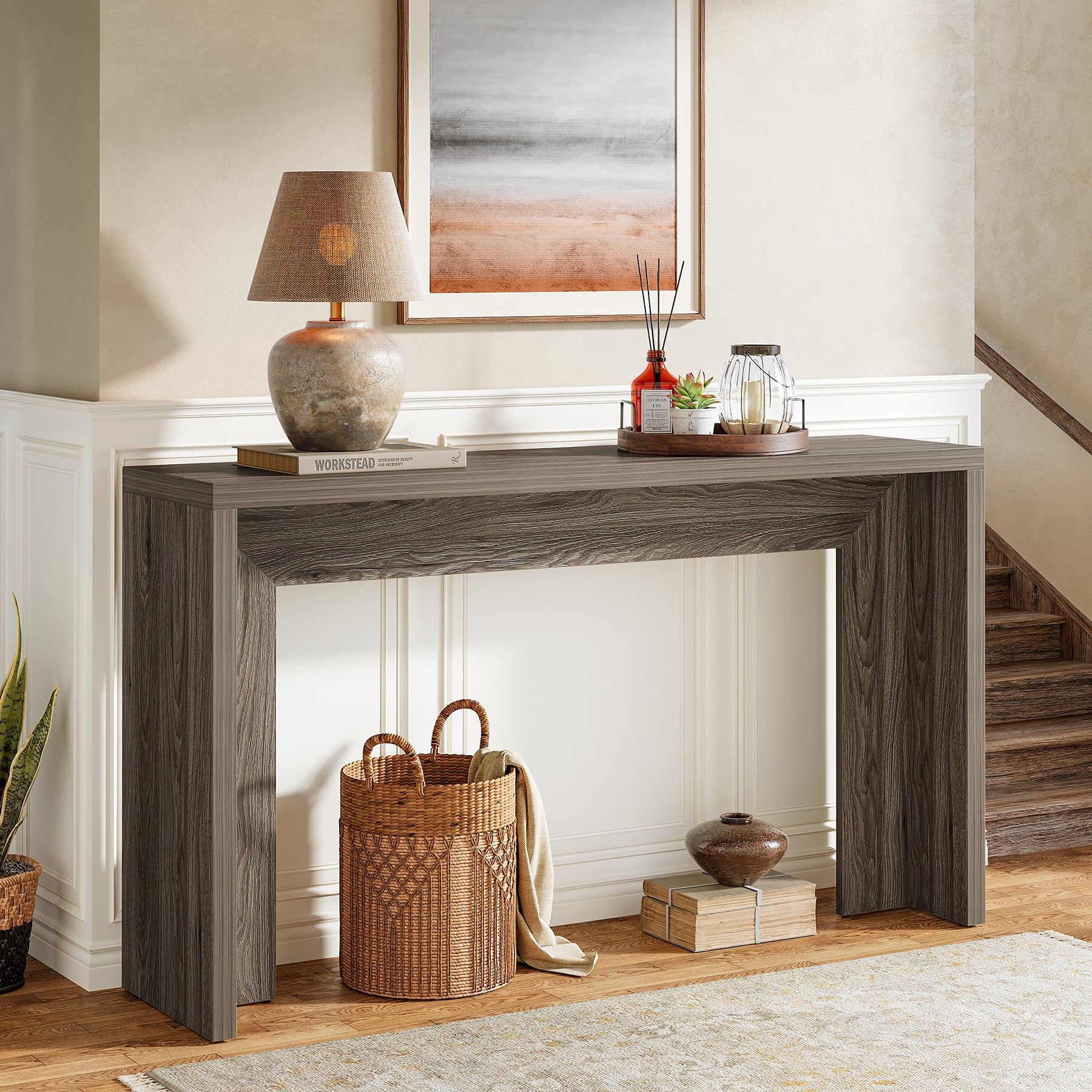 140 cm Houten Consoletafel met Opbergruimte, Landelijke Haltafel voor Entree