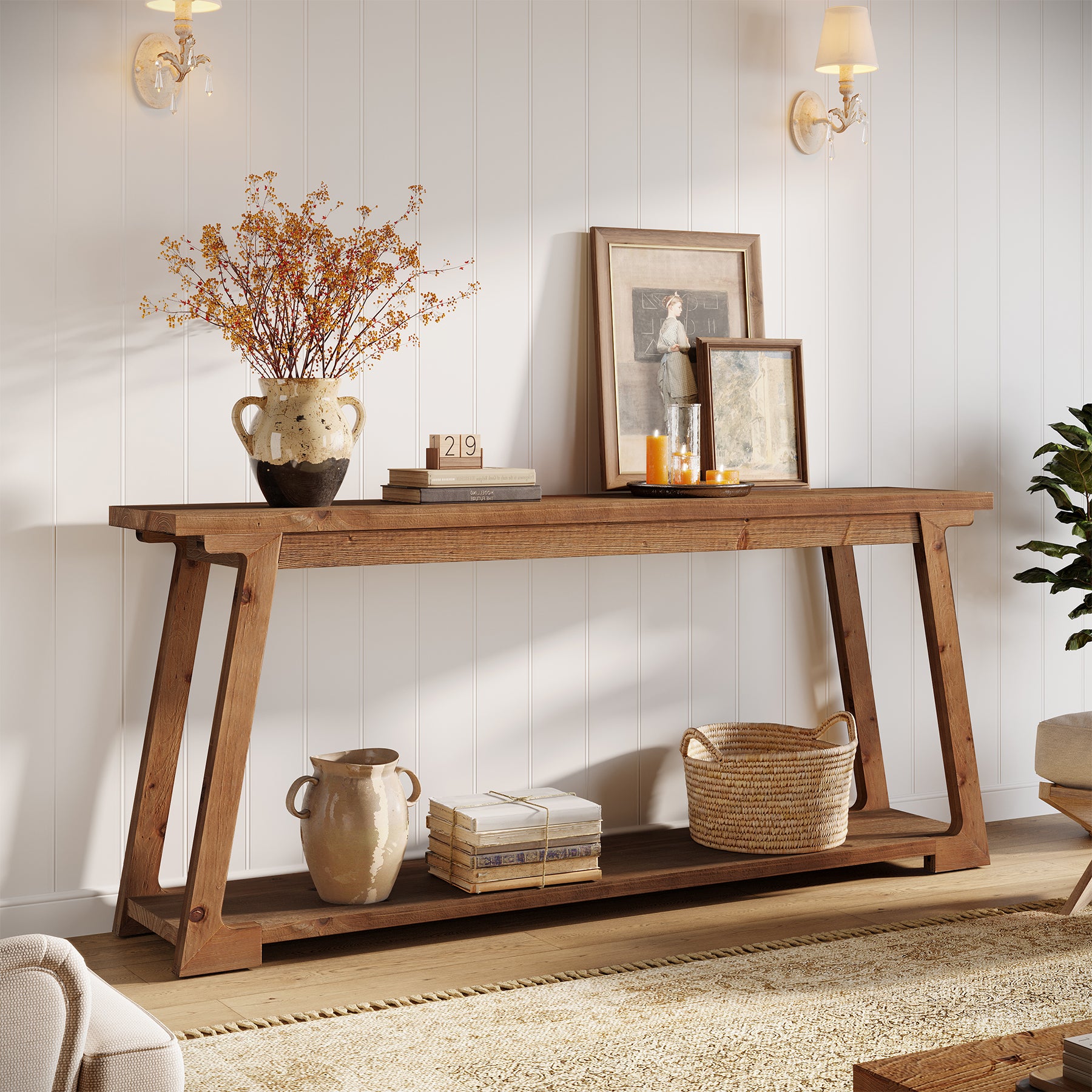 Tribesigns 160 cm Lange Consoletafel, 2-Laags Houten Banktafel