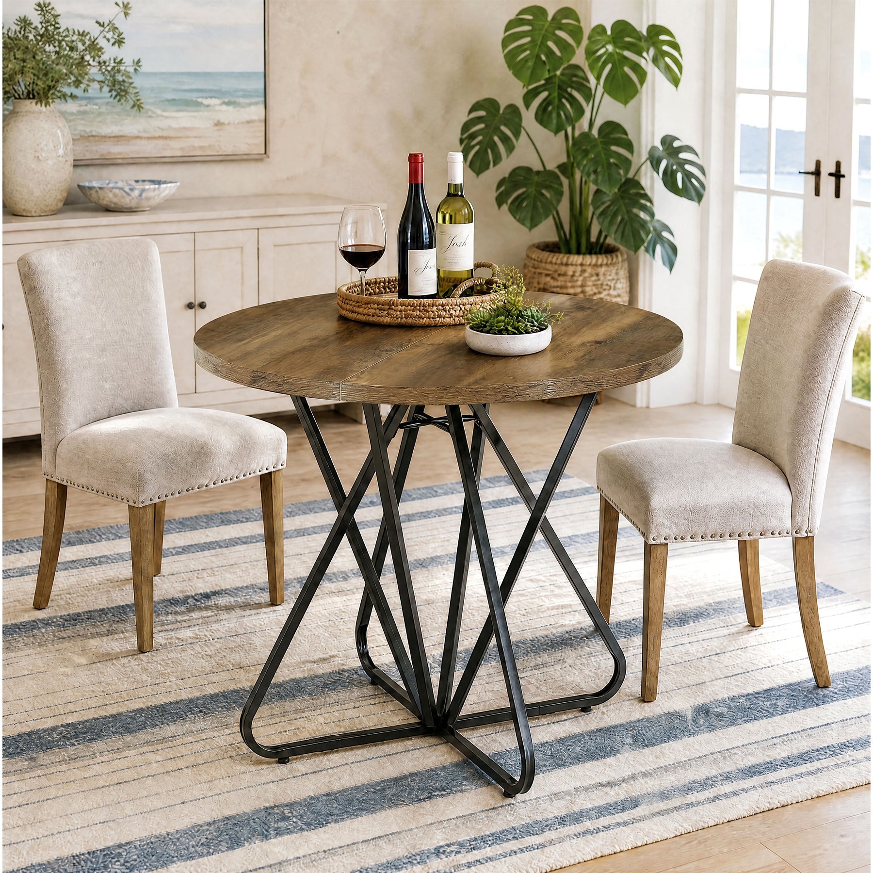 Tribesigns Ronde eettafel 80 cm voor 2–4 personen, kleine keukentafel met geometrisch metalen frame