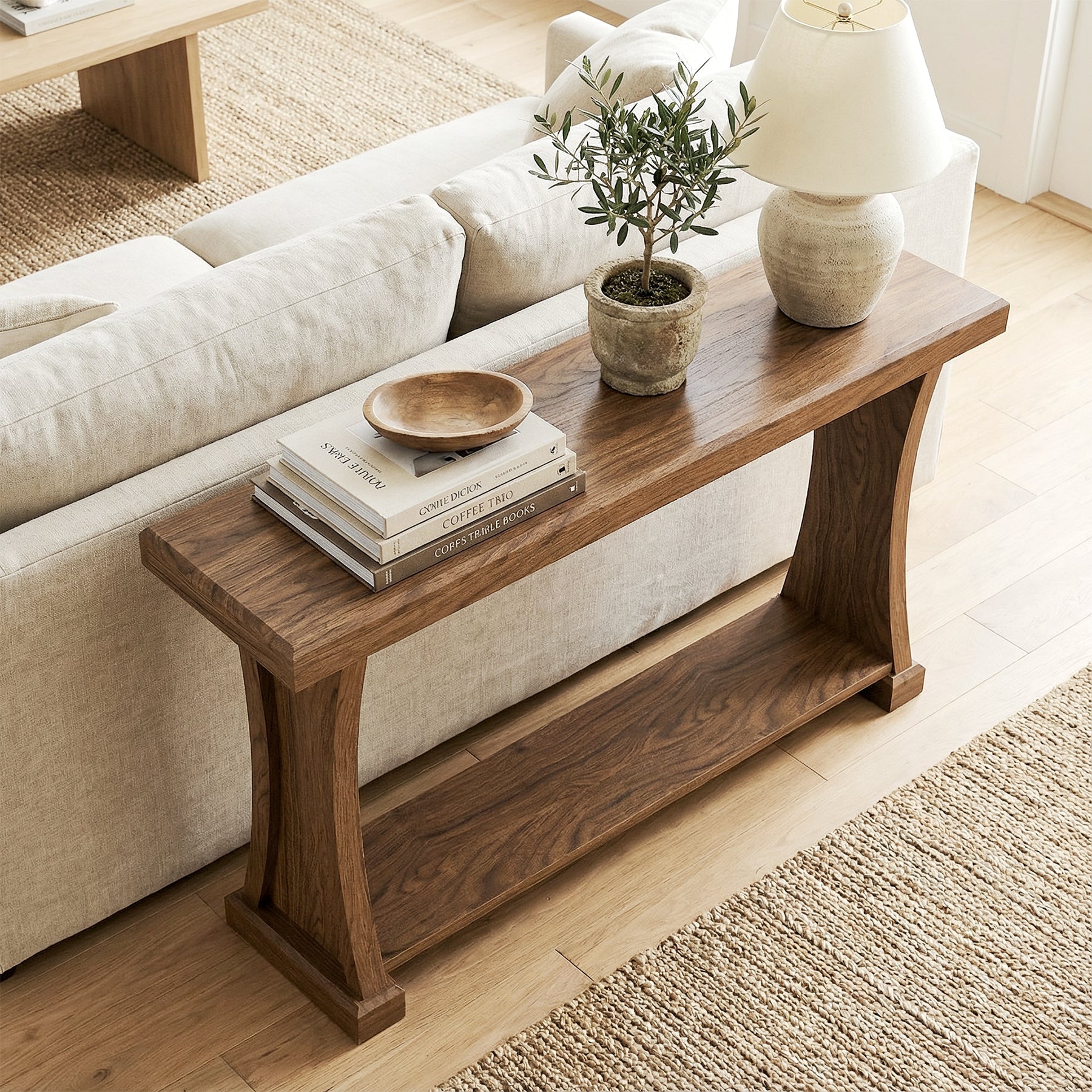 160 cm Houten Consoletafel, Smalle Sidetable met 2-Laags Rek voor Hal