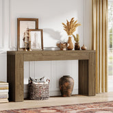 150 cm Lange Houten Salontafel achter de Bank, Consoletafel met Verticale Lattenpoten 3