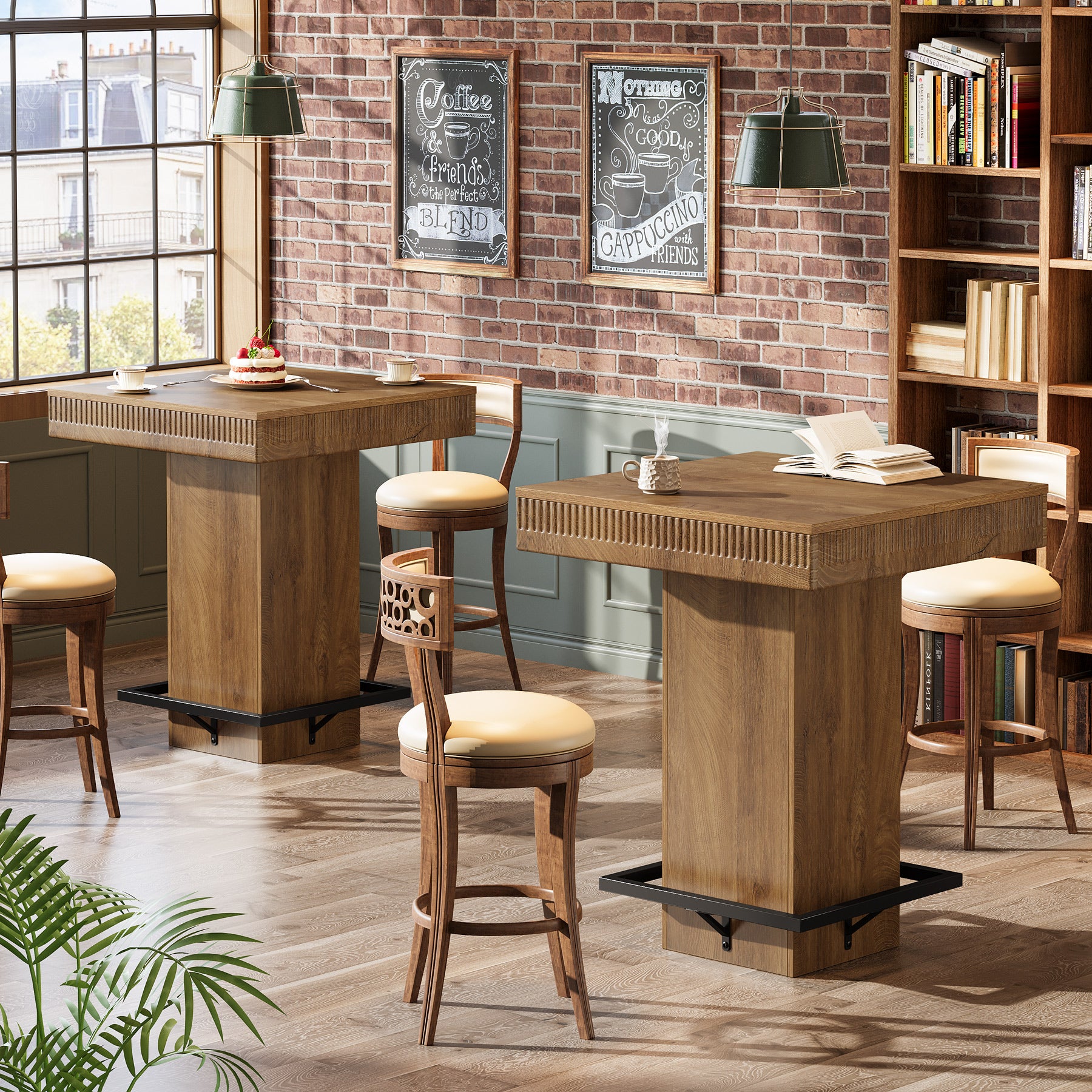 80 cm Vierkante Bartafel, Industriële Bistro Pubtafel met Metalen Voetensteun