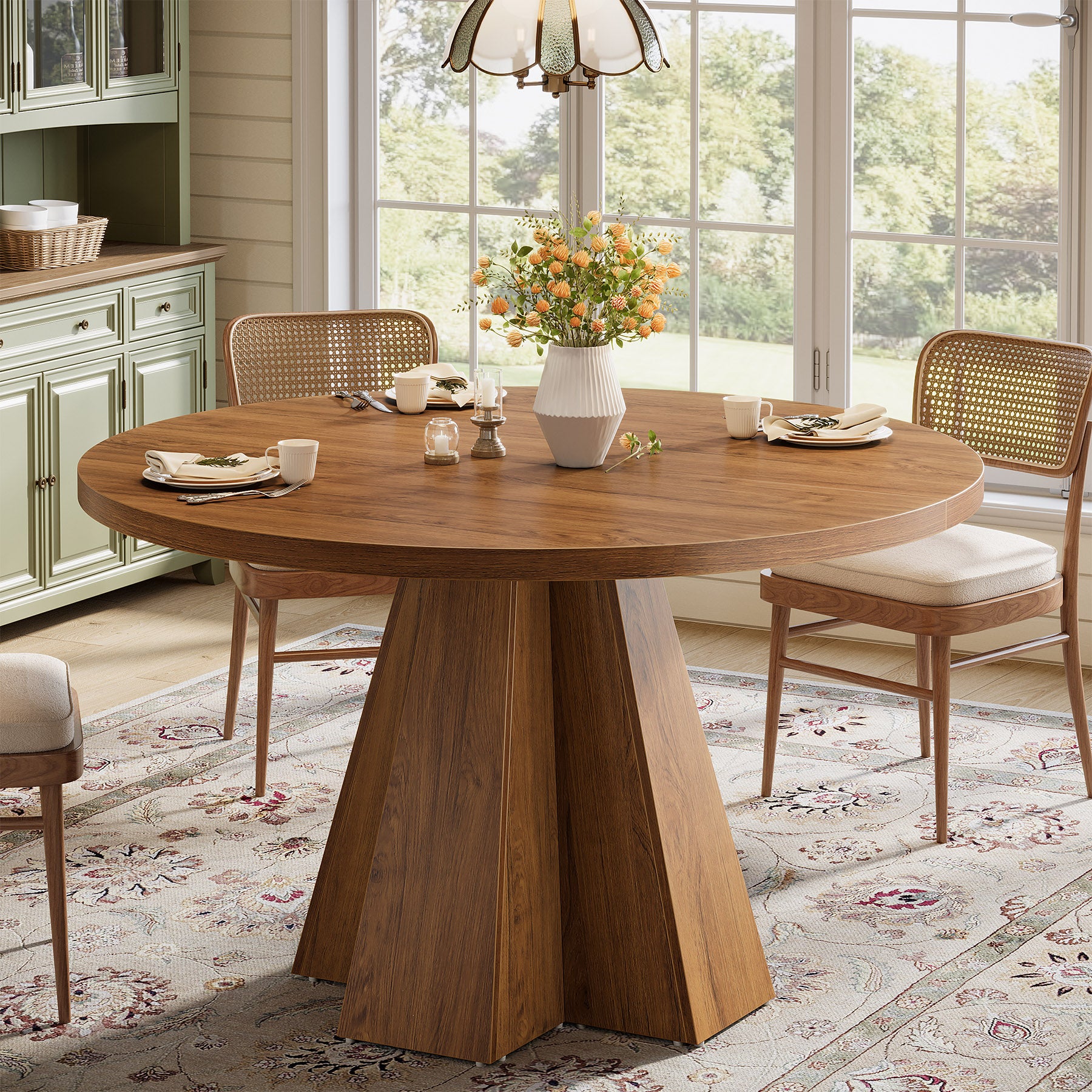Tribesigns Ronde Eettafel 118 cm met Centrale Voet in Walnootbruin