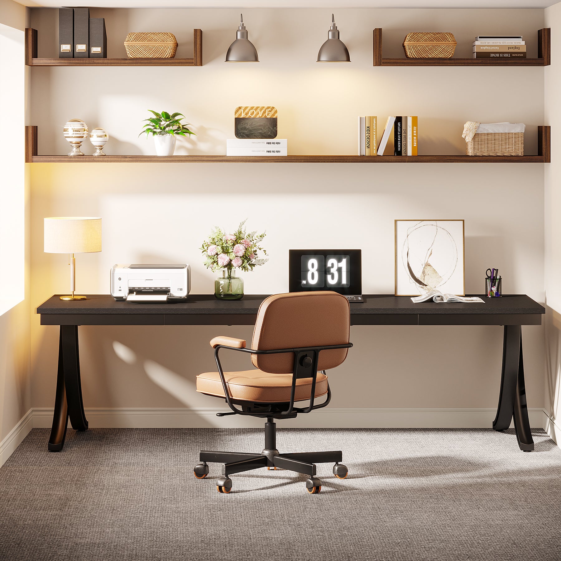 200 cm Bureau voor Twee Personen, Landelijke Computer Tafel met Stijlvolle Poten