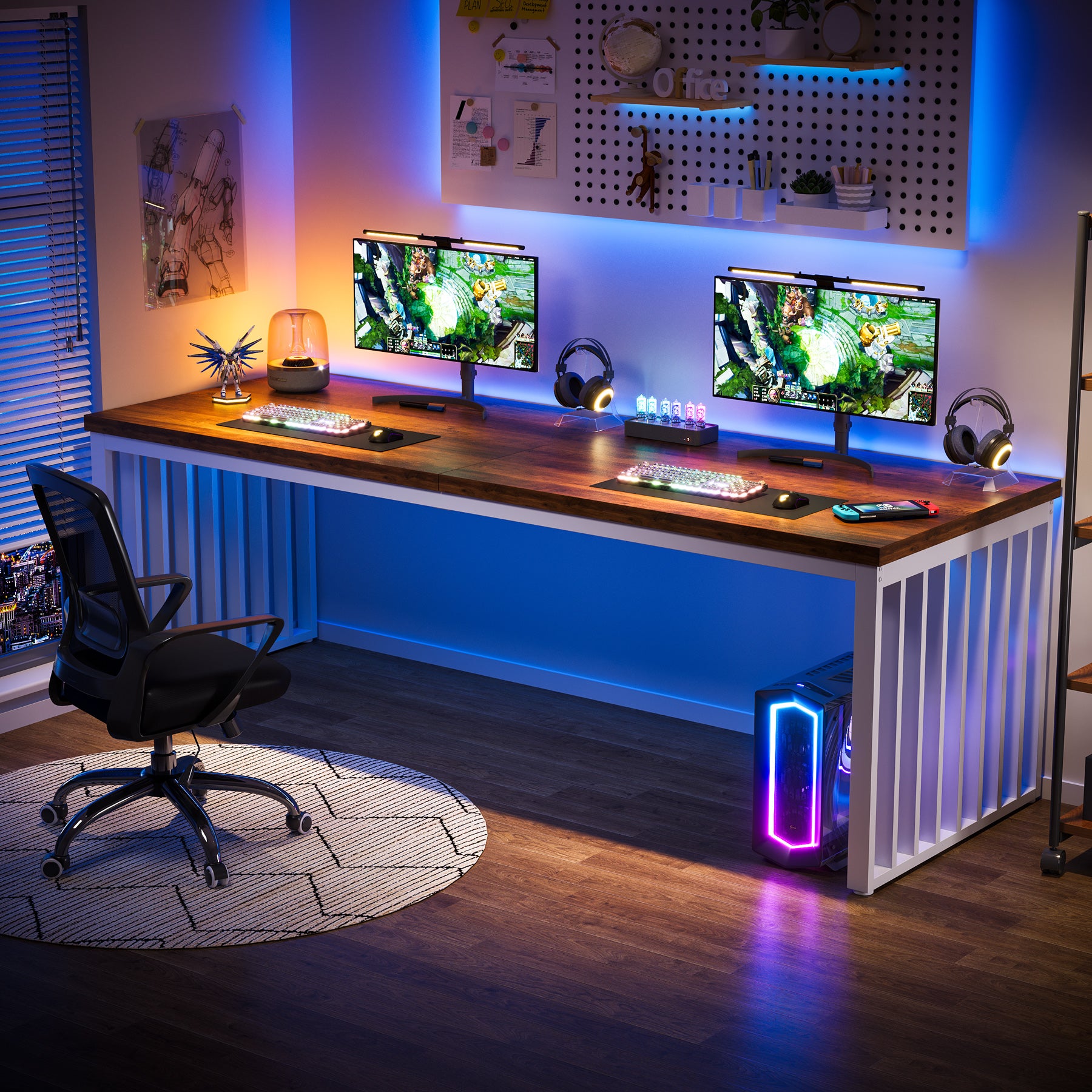 180 cm Bureau, Robuuste Computertafel Met Metalen Frame Voor Thuiskantoor