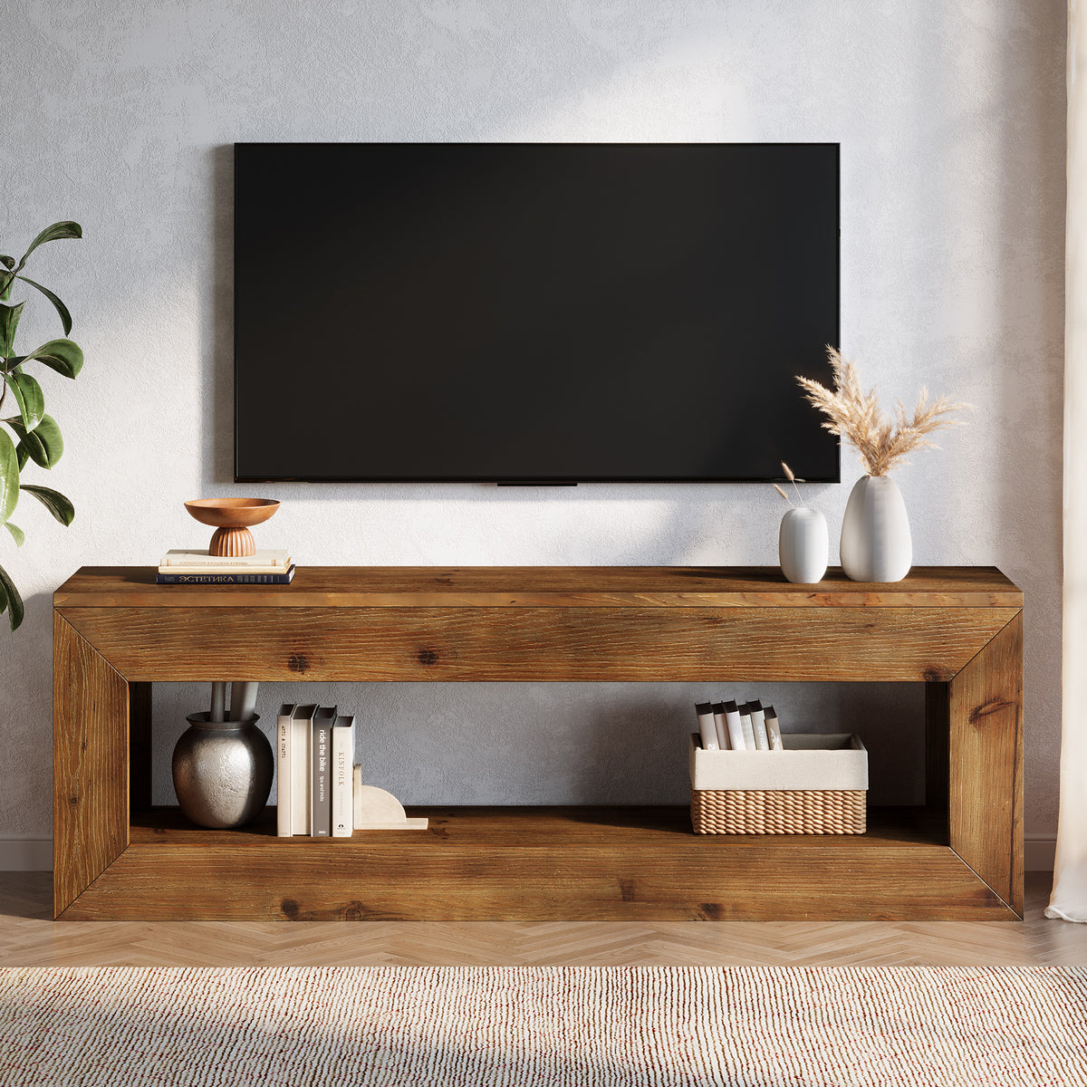 120 cm Tribesigns massief houten tv-meubel met opbergruimte, landelijke lage mediakast voor woonkamer en slaapkamer