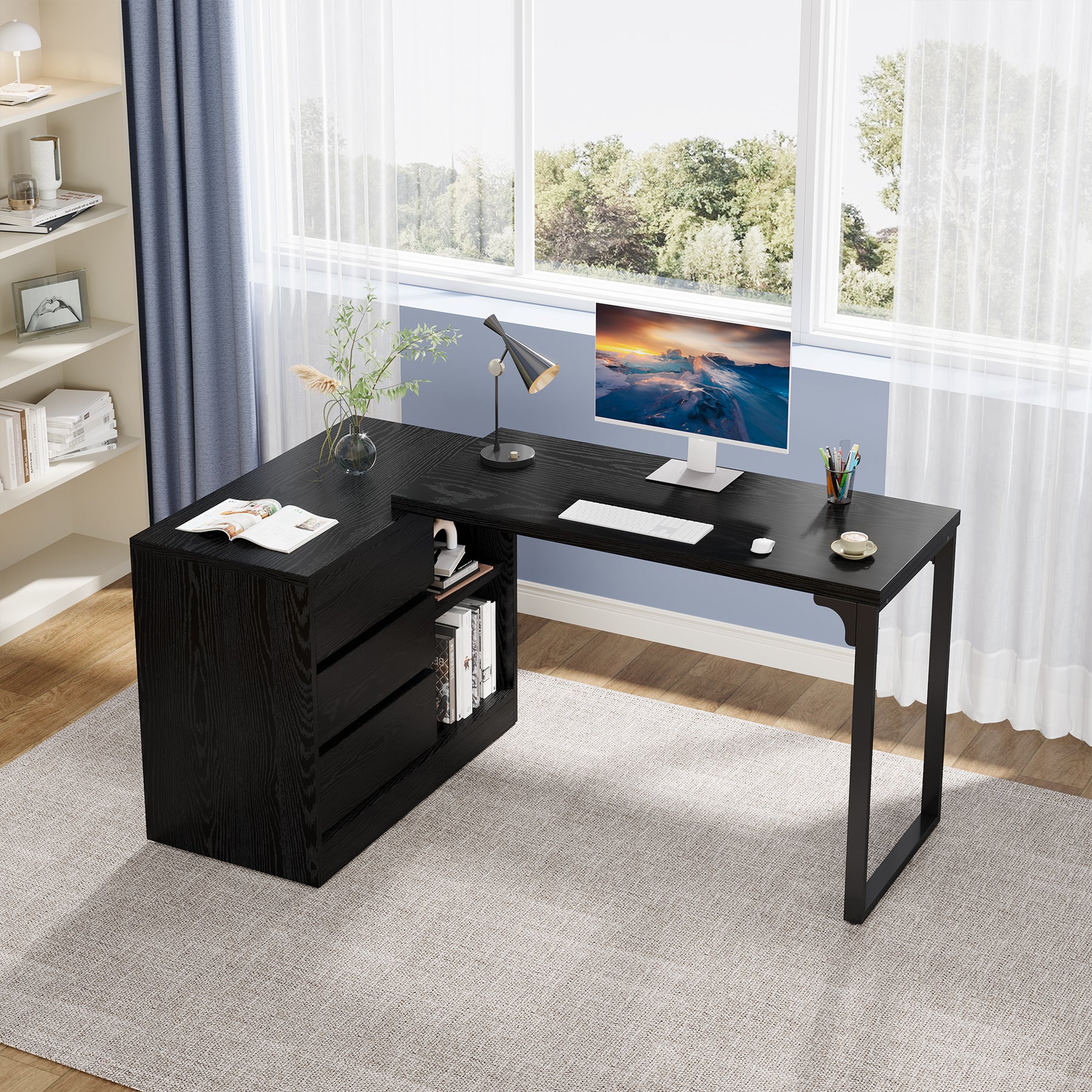 100 cm L-Vormig Bureau, Met Opbergkast en Laden voor een Perfect Thuiskantoor