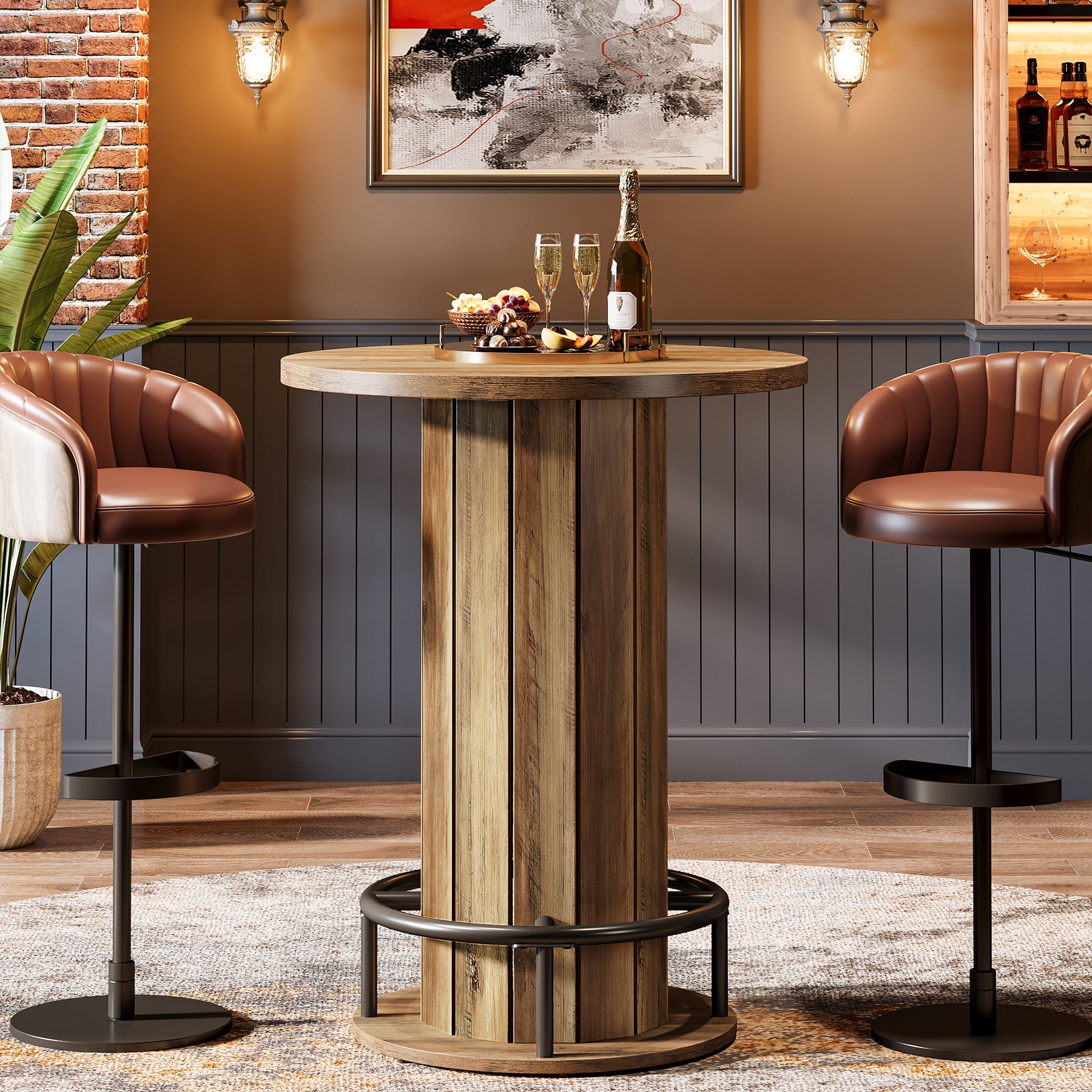 80 cm Tribesigns Eettafel met Houten Lattenvoet en Voetsteun