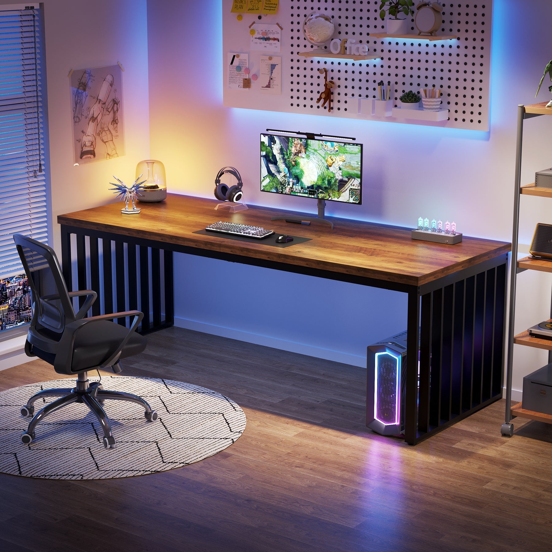 180 cm Bureau, Robuuste Computertafel Met Metalen Frame Voor Thuiskantoor