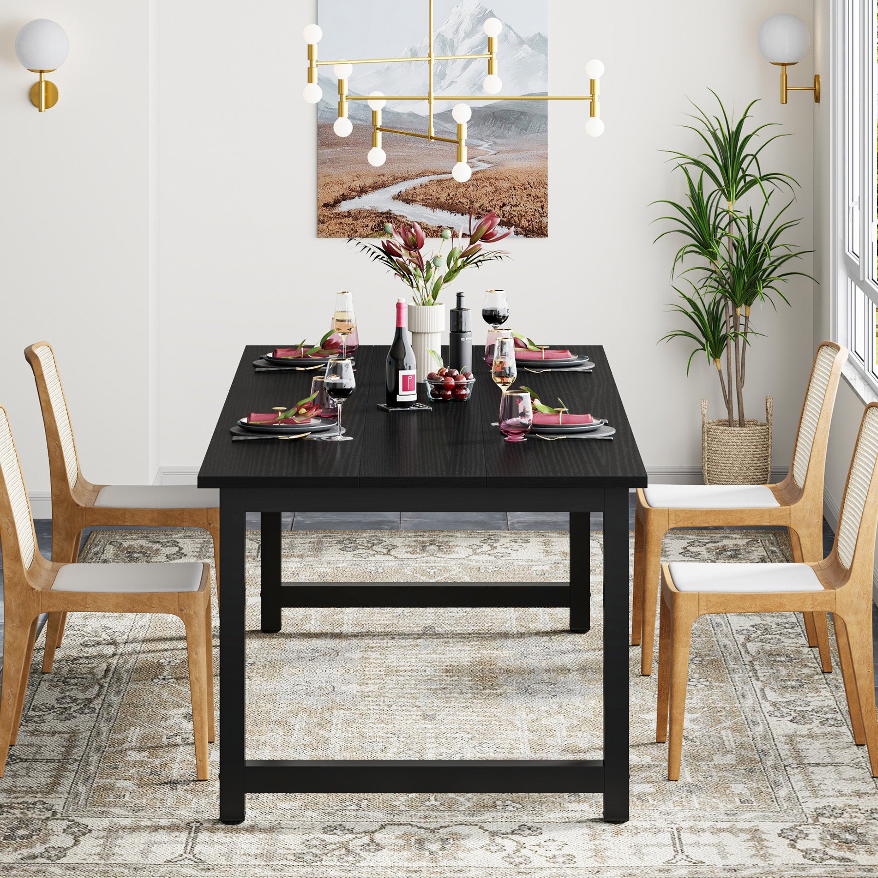 160x80 cm Industriële Eettafel, Landelijke Bruine Tafel voor 4-6 Personen met Metaal Frame