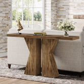 140 cm Boerenstijl Entreetafel, K-Vormig Frame voor Woonkamer en Hal in Rustiek Bruin 3