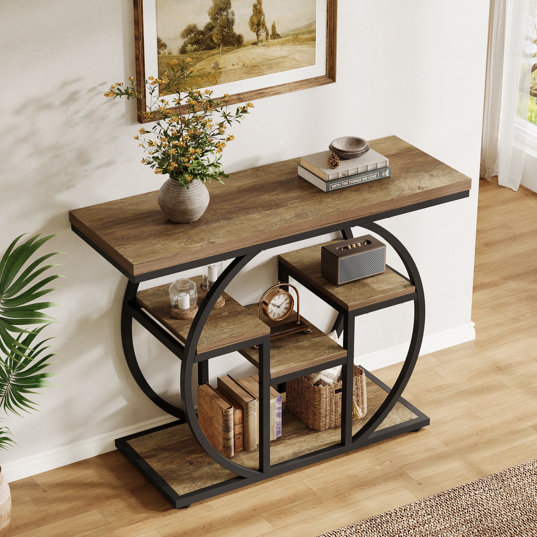 Tribesigns 105 cm Consoletafel, 4-Laags Industriële Haltafel met Planken