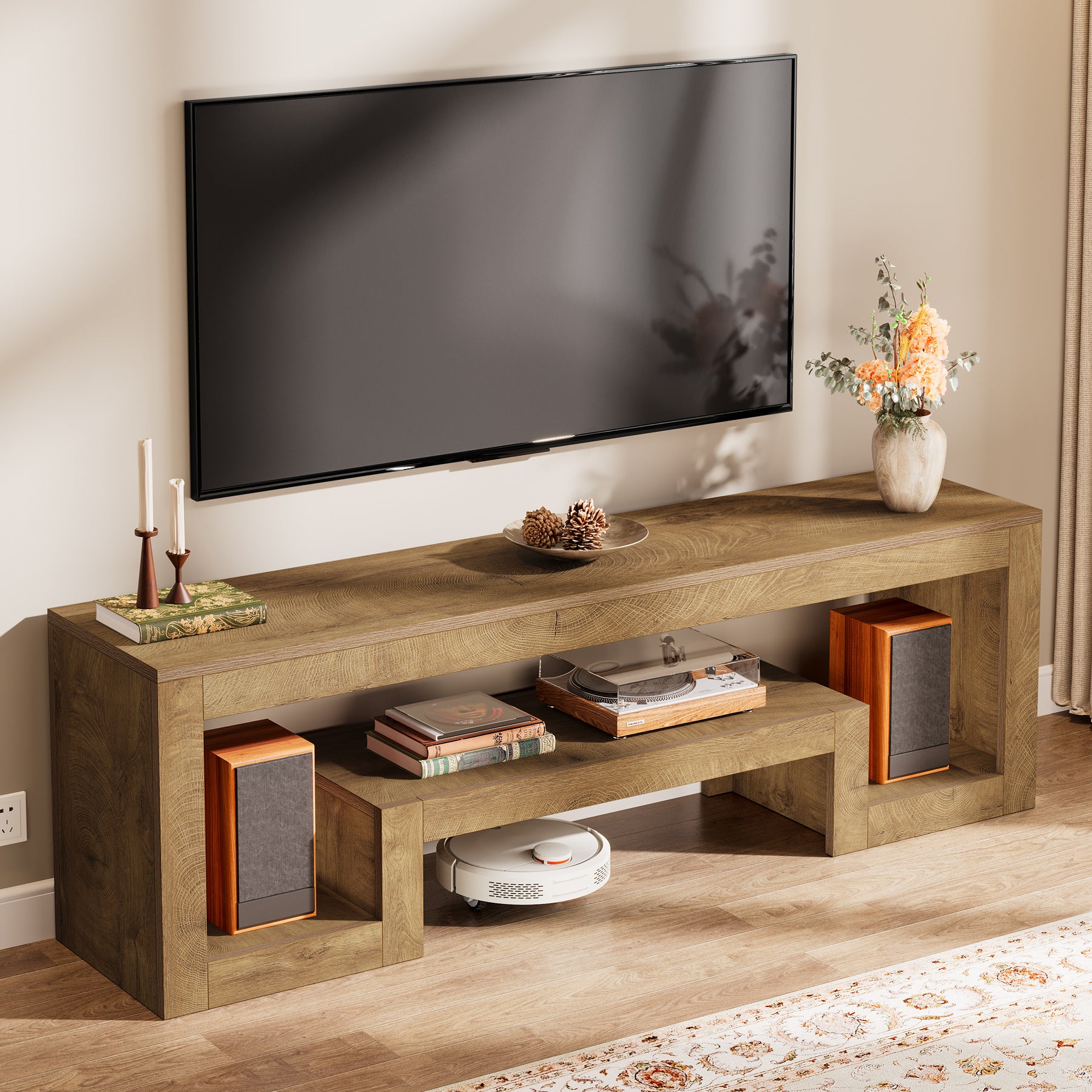 160 cm Tribesigns TV-Meubel voor 55–75 Inch TV’s, Landelijk Entertainment Center met Open Opbergruimte