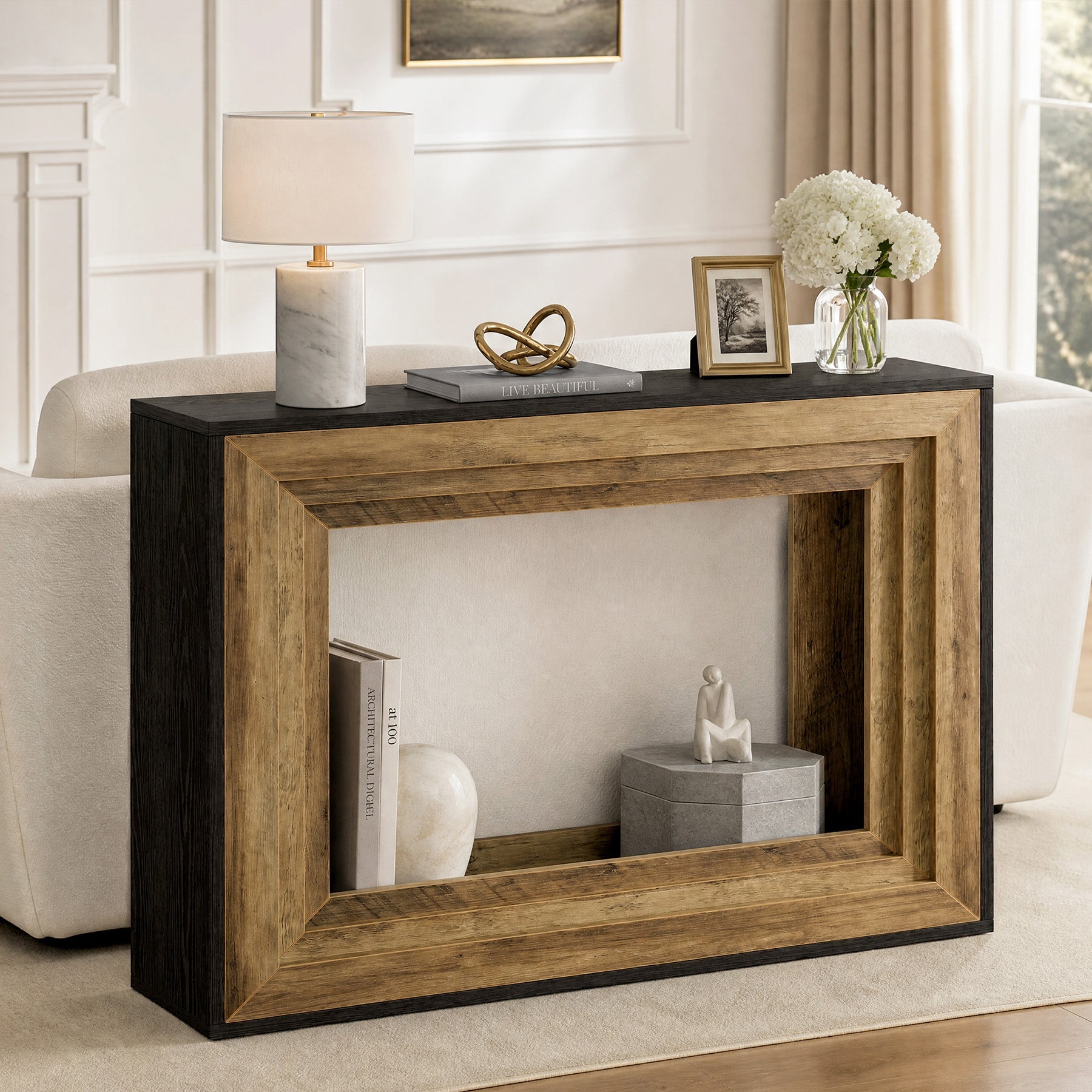 Tribesigns Consoletafel 105 cm met 2 Planken, Smalle Haltafel voor Woonkamer en Entree