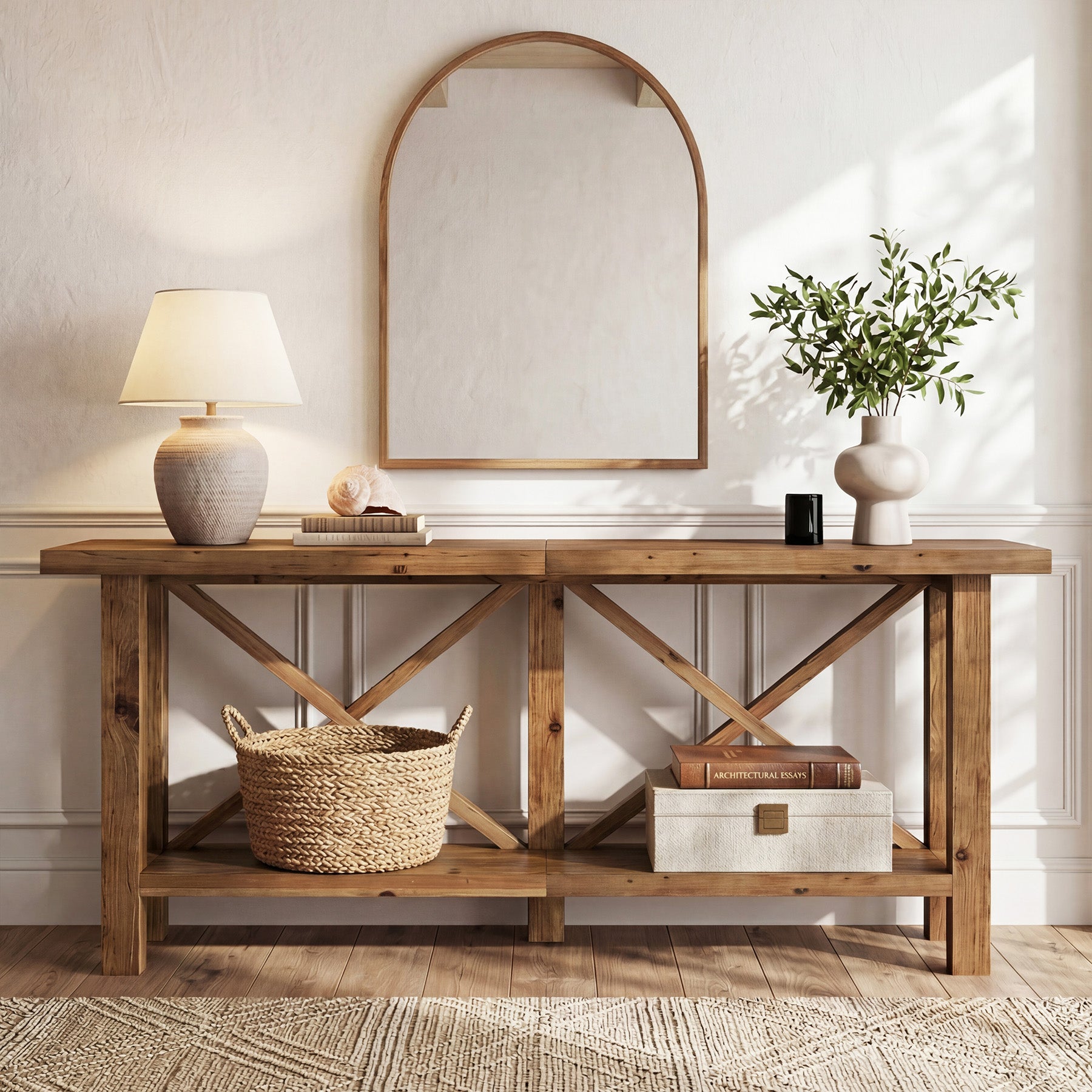 180 cm Tribesigns smalle consoletafel, 2-laagse haltafel van massief hout